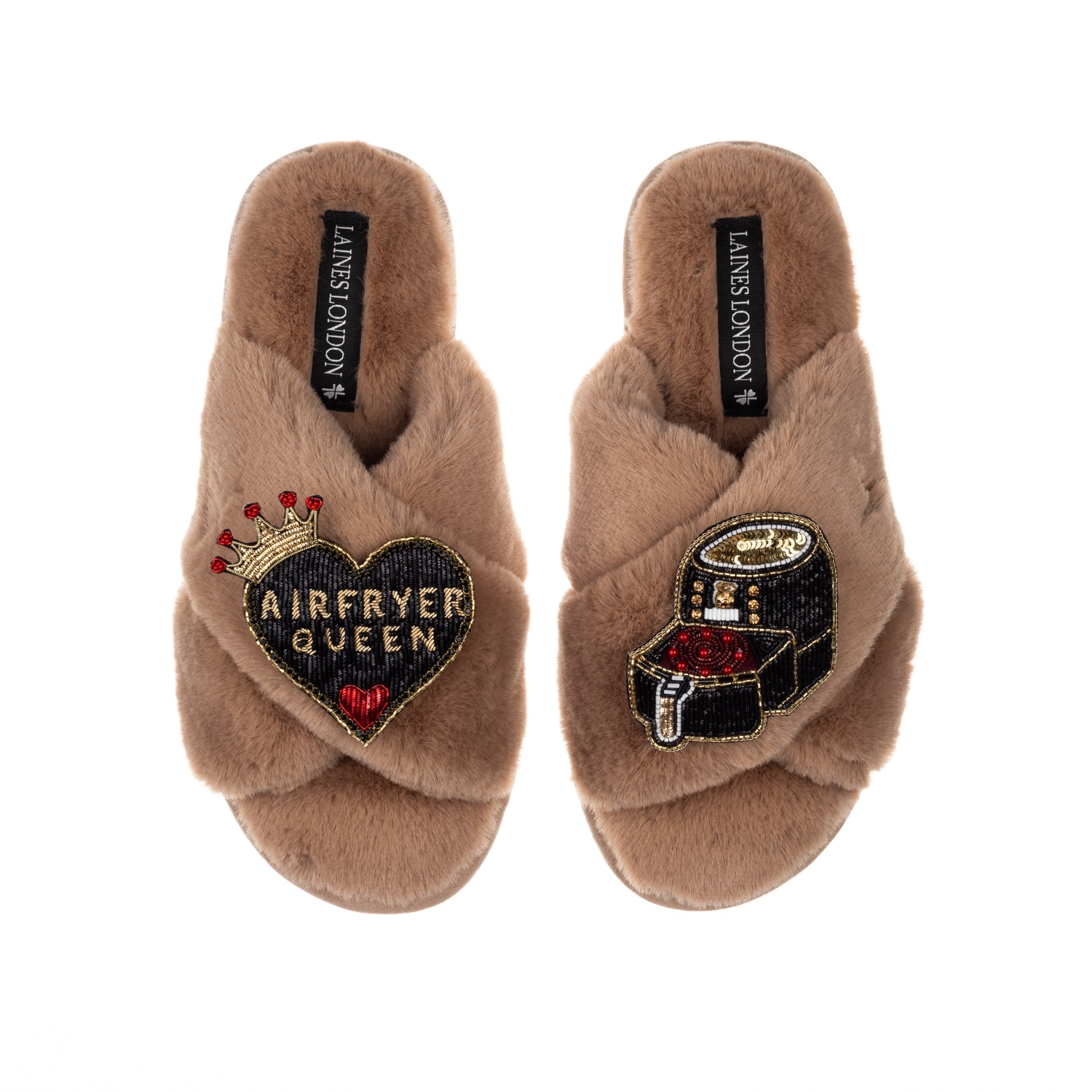 Laines London Women's Brown / Neutrals Classic Laines X Juliet Sears Slippers With Airfryer Queen Brooches - Toffe In Brown