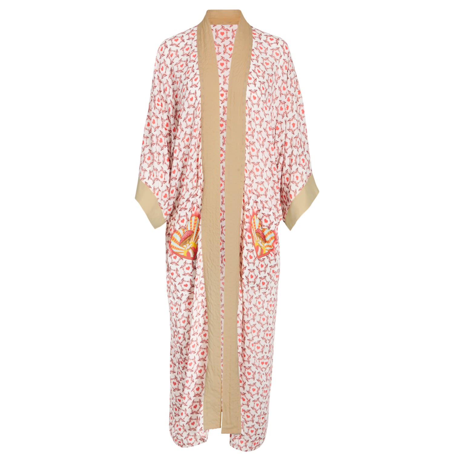 Henelle Women's Gold / White / Red Venice Beach Vintage Kimono In Gold/white/red