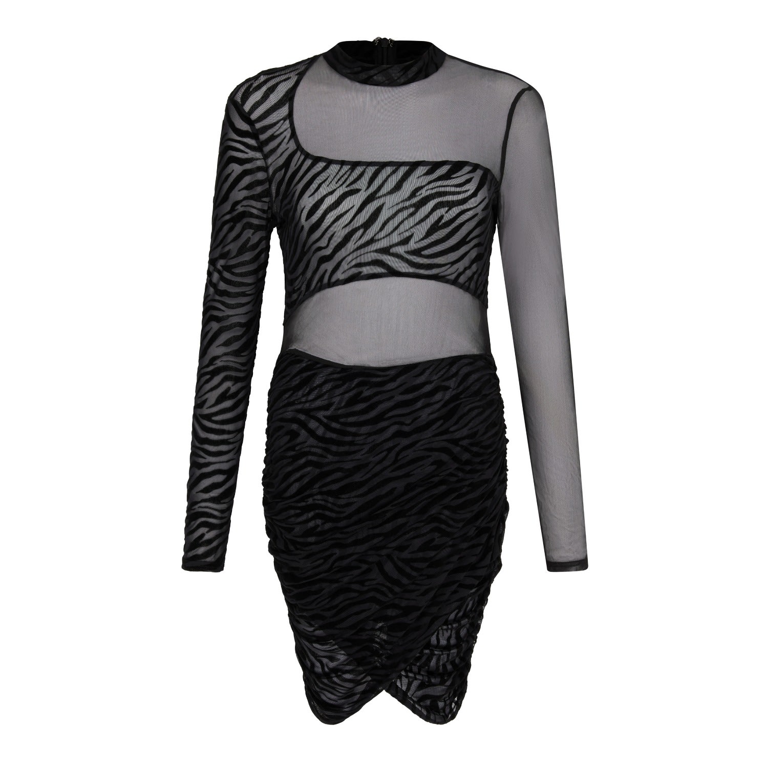 Sour Figs Women's Zebra Pattern Sheer Mesh Illusion Mini Dress In Black In Black