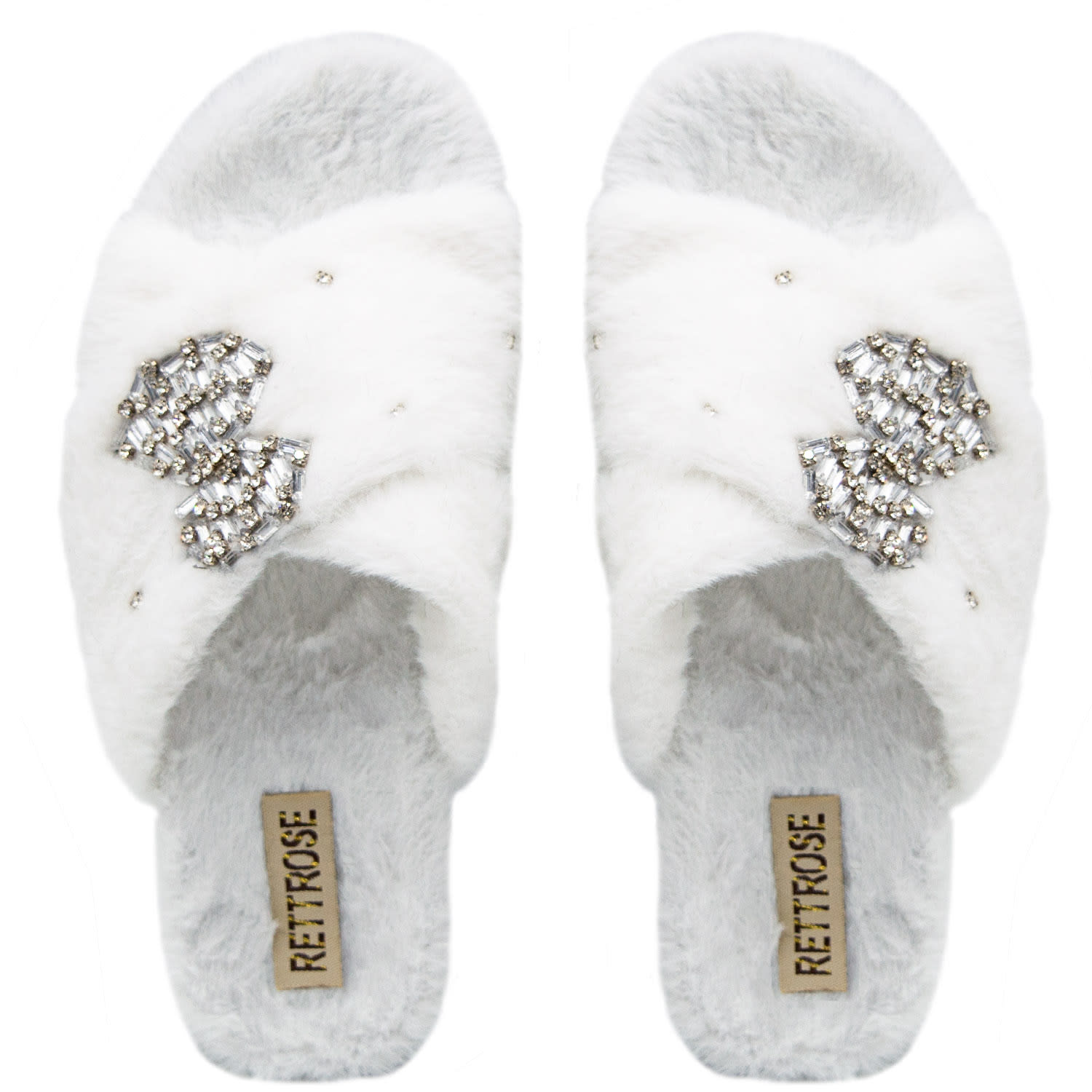Rettrose Women's Neutrals The Fefe Luxury Cream Plush Diamanté Bow Embellished Handmade Slipper In White