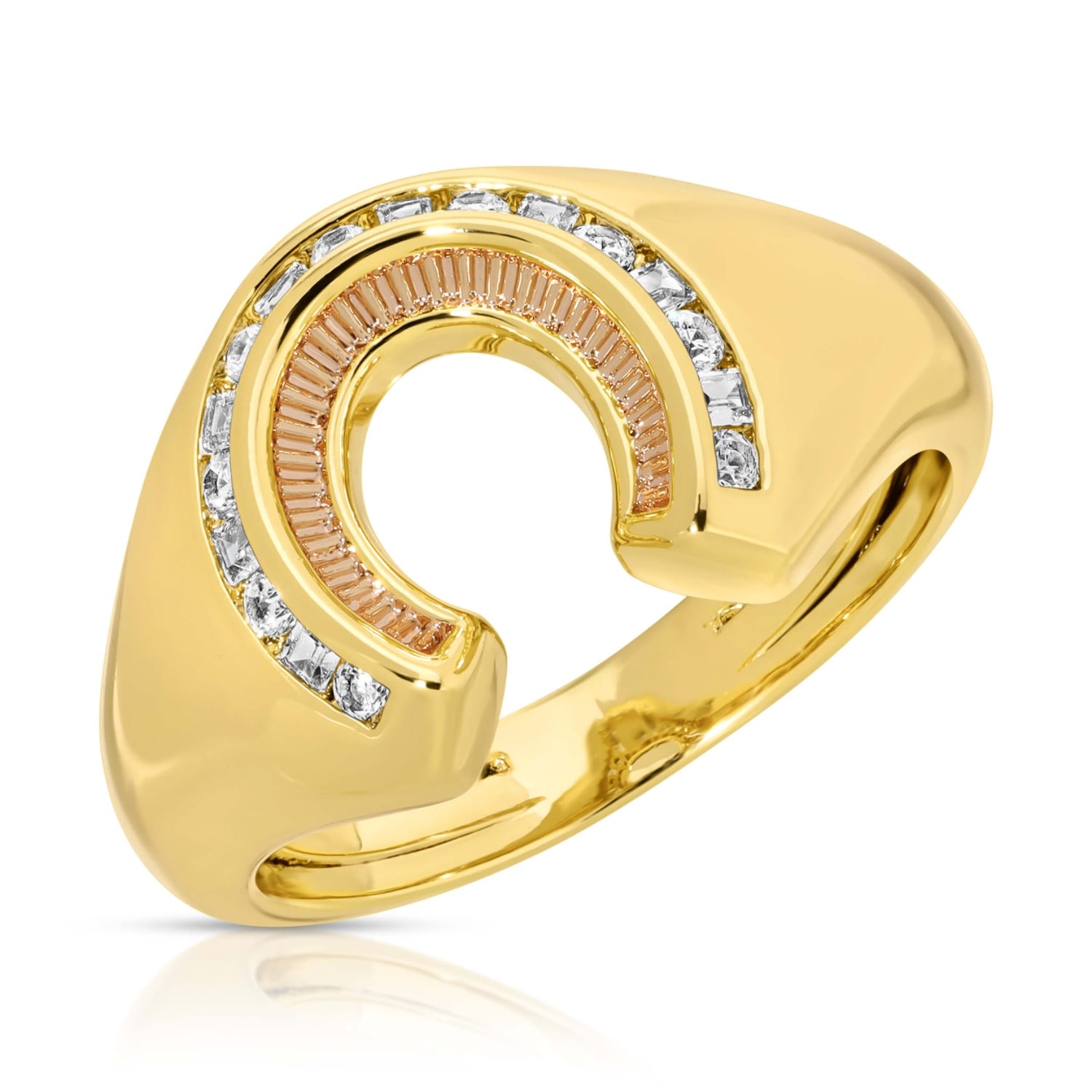 Glamrocks Jewelry Women's Good Fortune Horseshoe Signet Ring- Gold