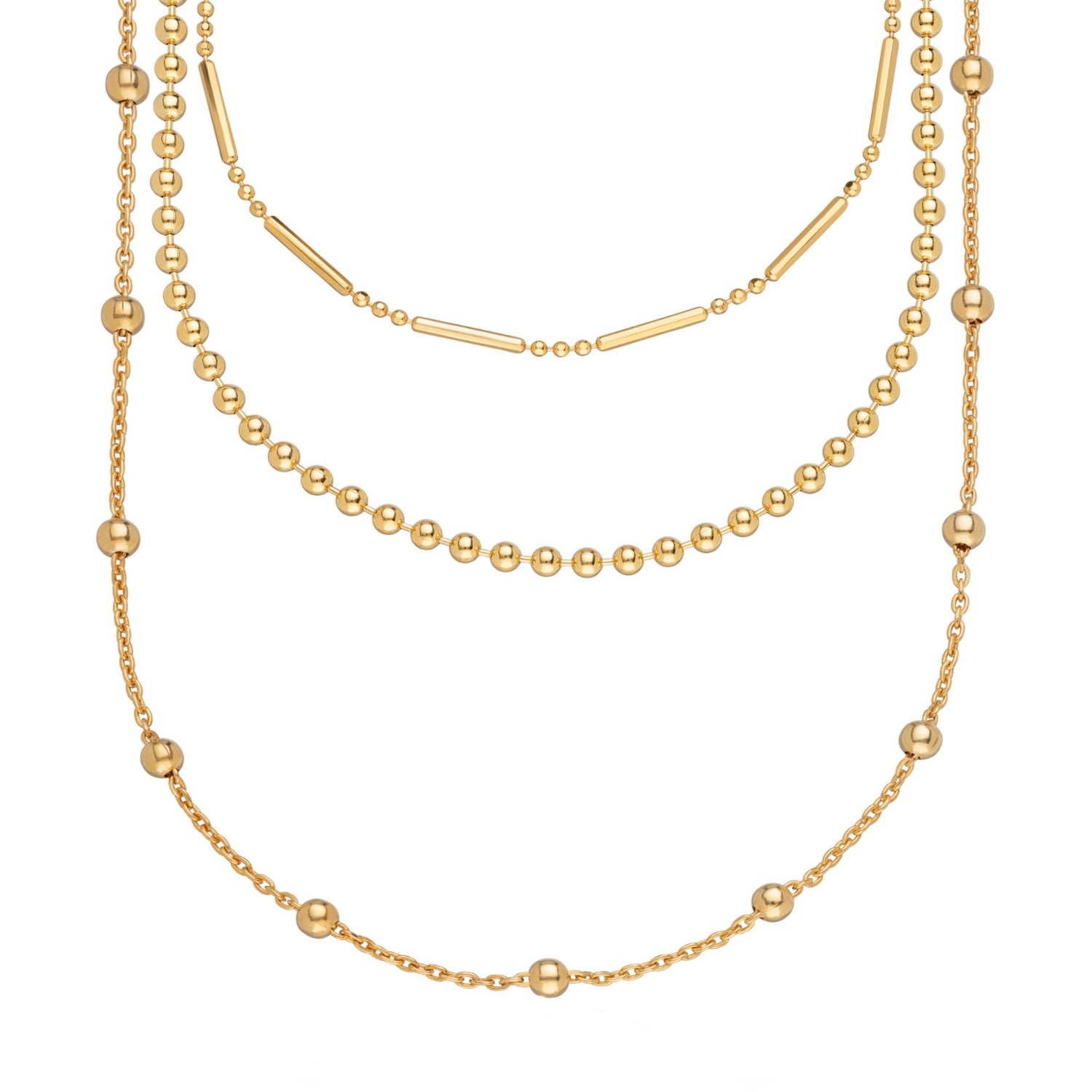 Women’s Gold Bamboo Choker, Ball Chain And Long Satellite Necklace Set Scream Pretty