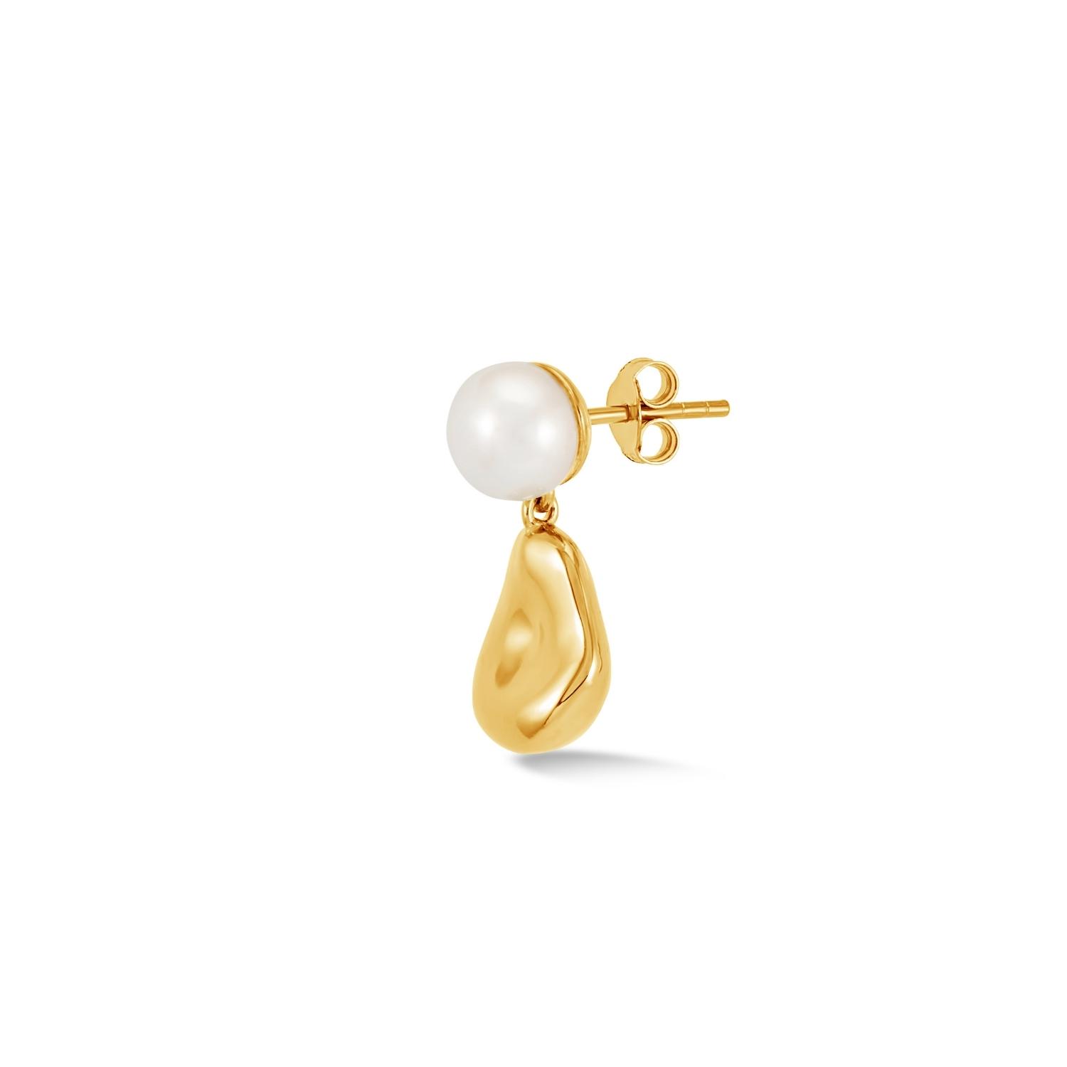 Dower & Hall Gold Men's Single Pebble & White Pearl Earring In Vermeil