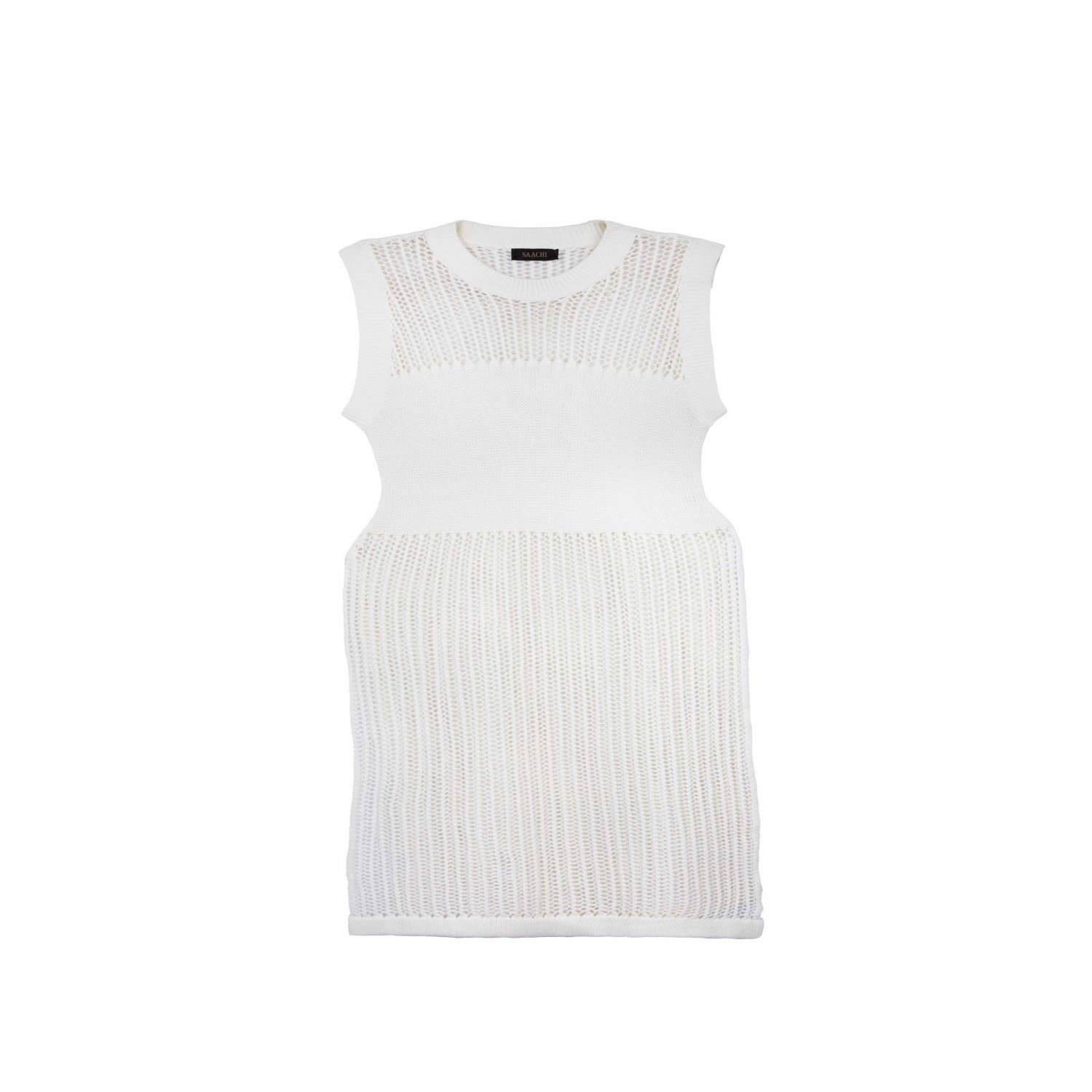 Saachi Women's White Cotton Crochet Cover Up Split Hem Kaftan