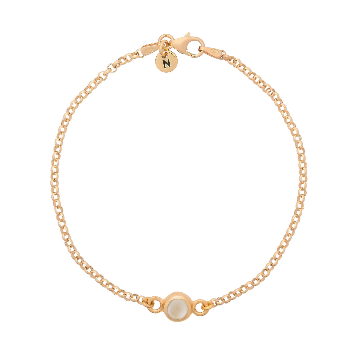 Nellou Jewellery Women's White Moonstone Birthstone Gem Dot Bracelet Gold Plated Sterling Silver - June In White