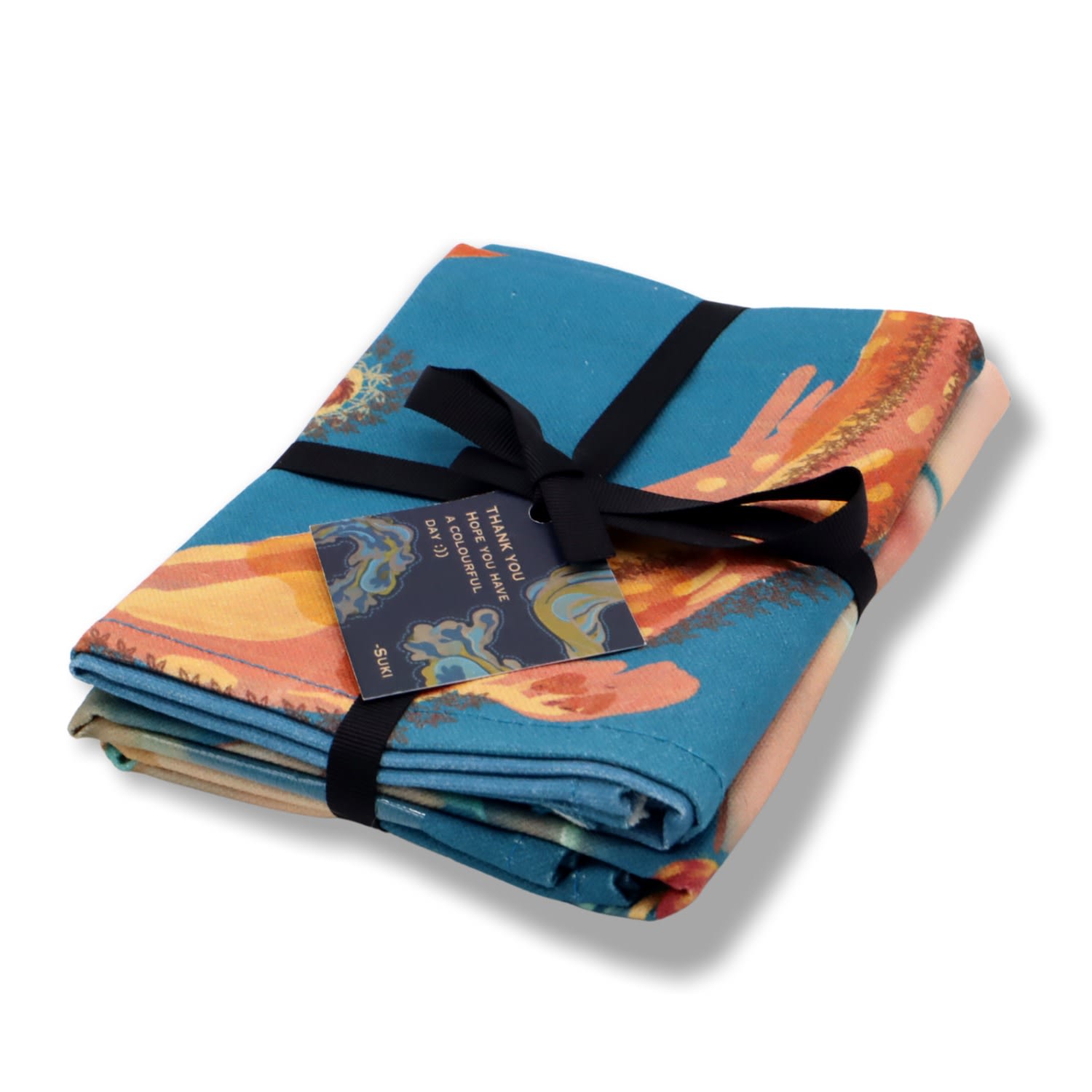 ’Fan Print And Fish Print’ Cotton Tea Towel Set Suki Wang London