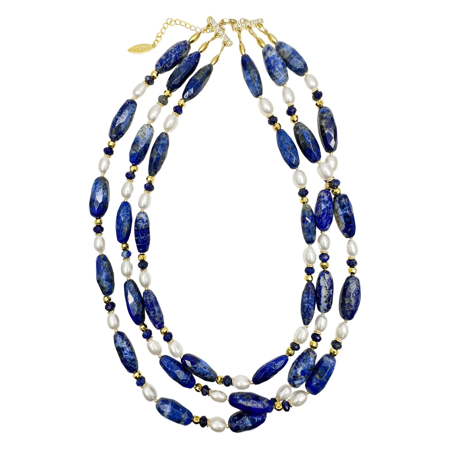 Farra Women's Blue / White Blue Lapis With Freshwater Pearls Multi-layers Necklace