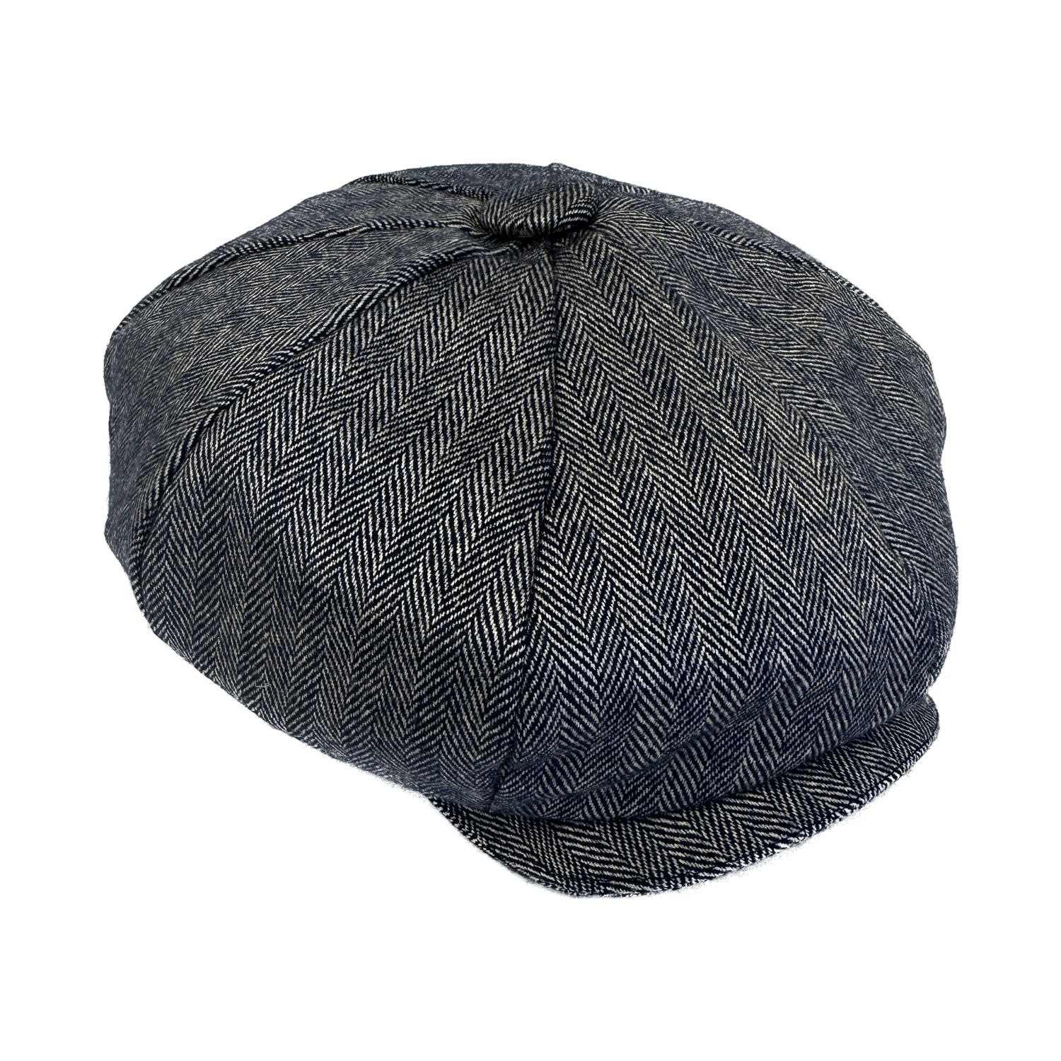 Men’s Blue Navy Herringbone Cashmere Baker Boy Cap Medium Kinalba