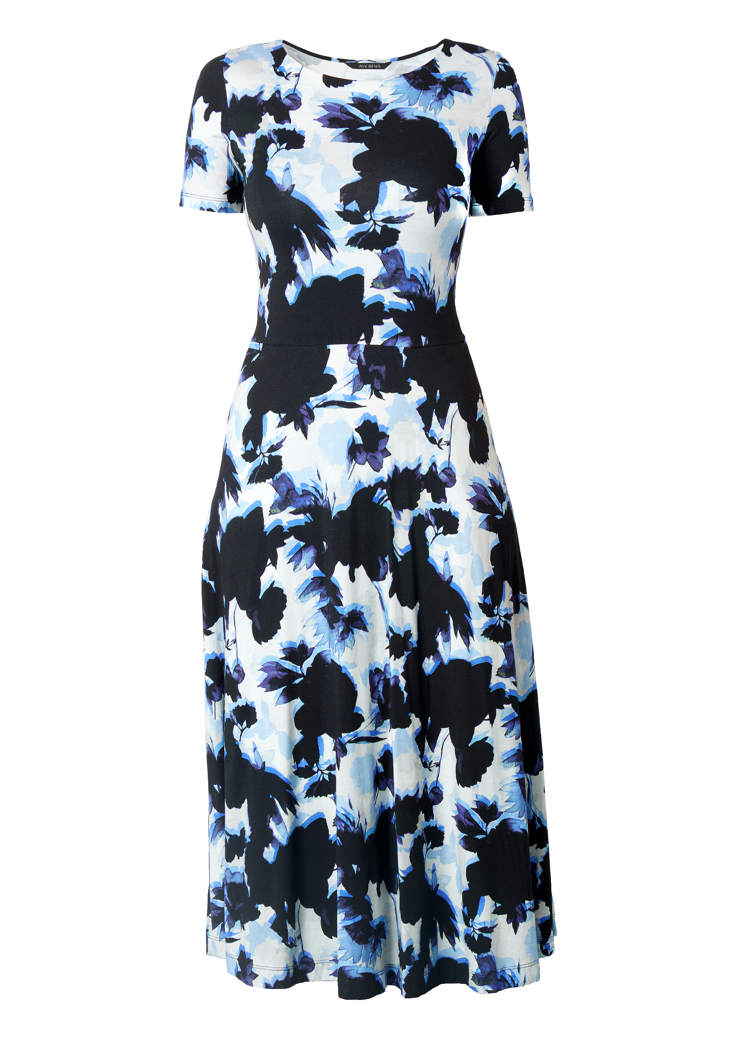 Amoresea Women's Blue / Black Exquisite Blue Jersey Midi Dress With Pockets In Blue/black