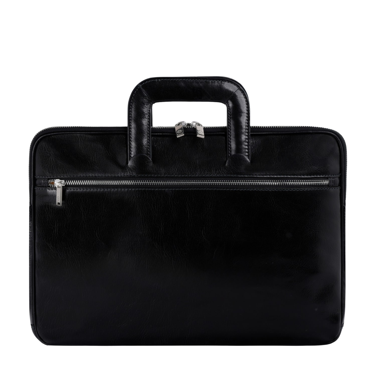 Time Resistance Men's Black Leather Briefcase Laptop Bag - Brave New World In Black