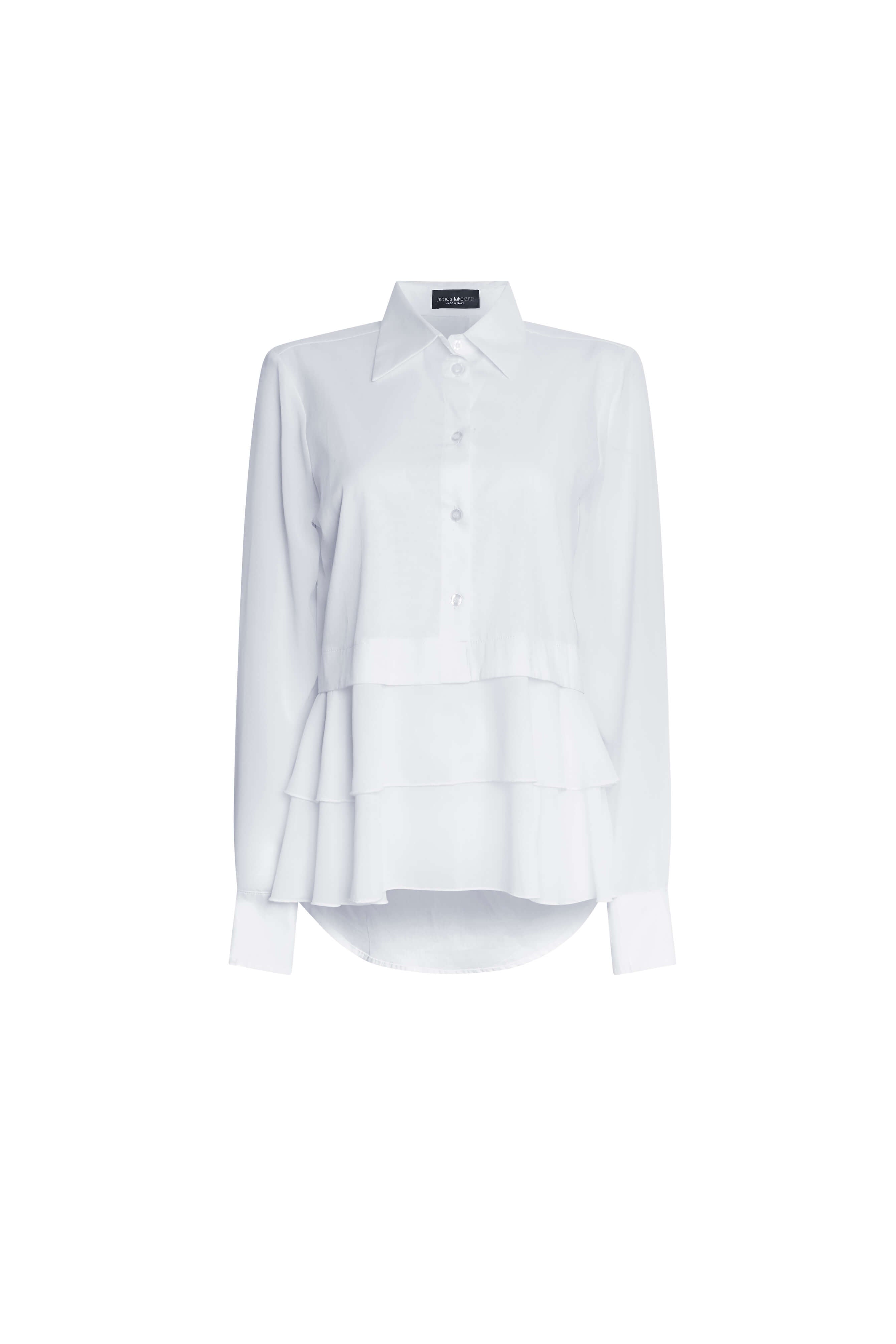 James Lakeland Women's Sheer Sleeve Ruffle Shirt White