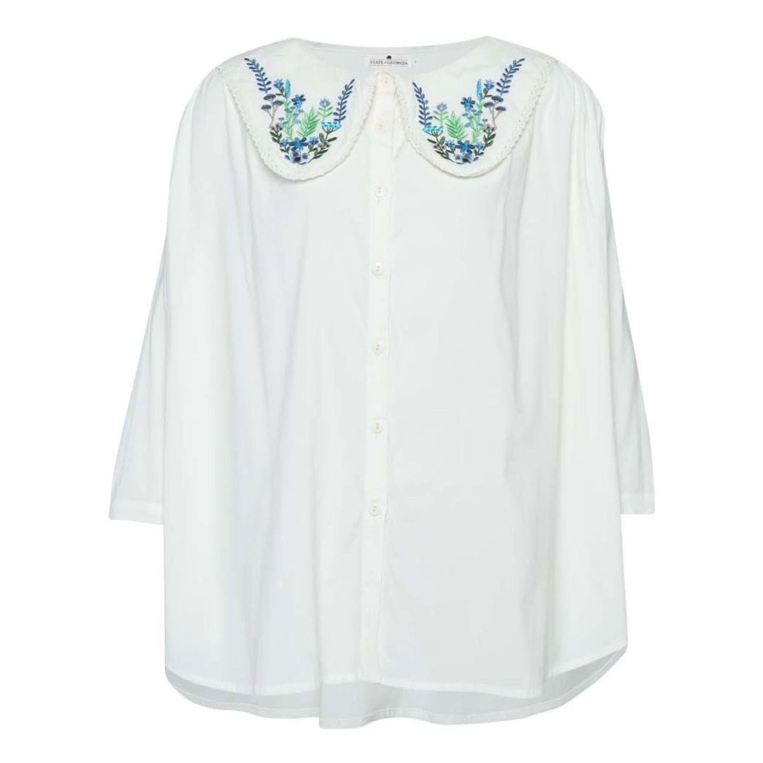 State Of Georgia Women's Blue / White The Cisco Embroidered Dream Shirt Flowers Blue In Blue/white