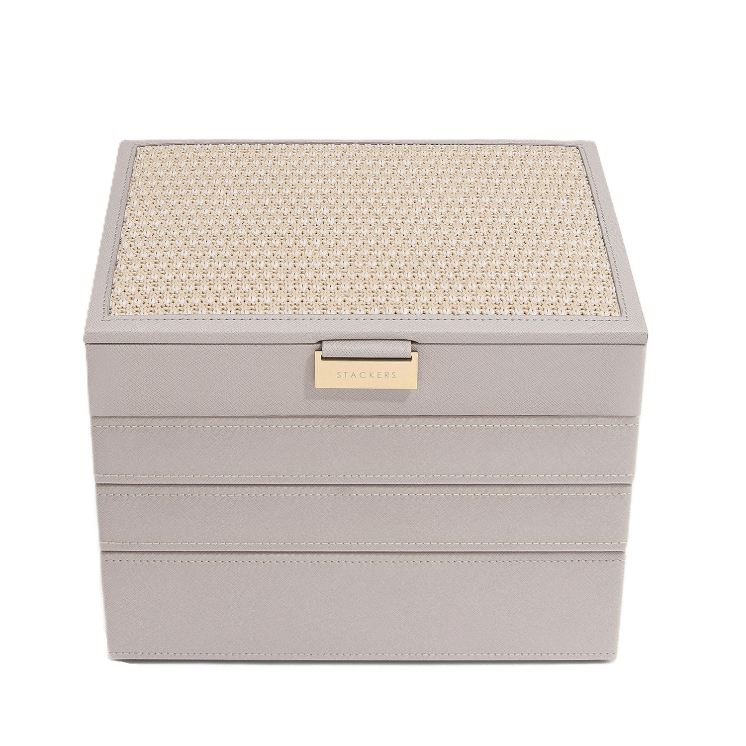Stackers Women's Neutrals  Raffia Taupe Classic Jewellery Box Set Of Four In Gray