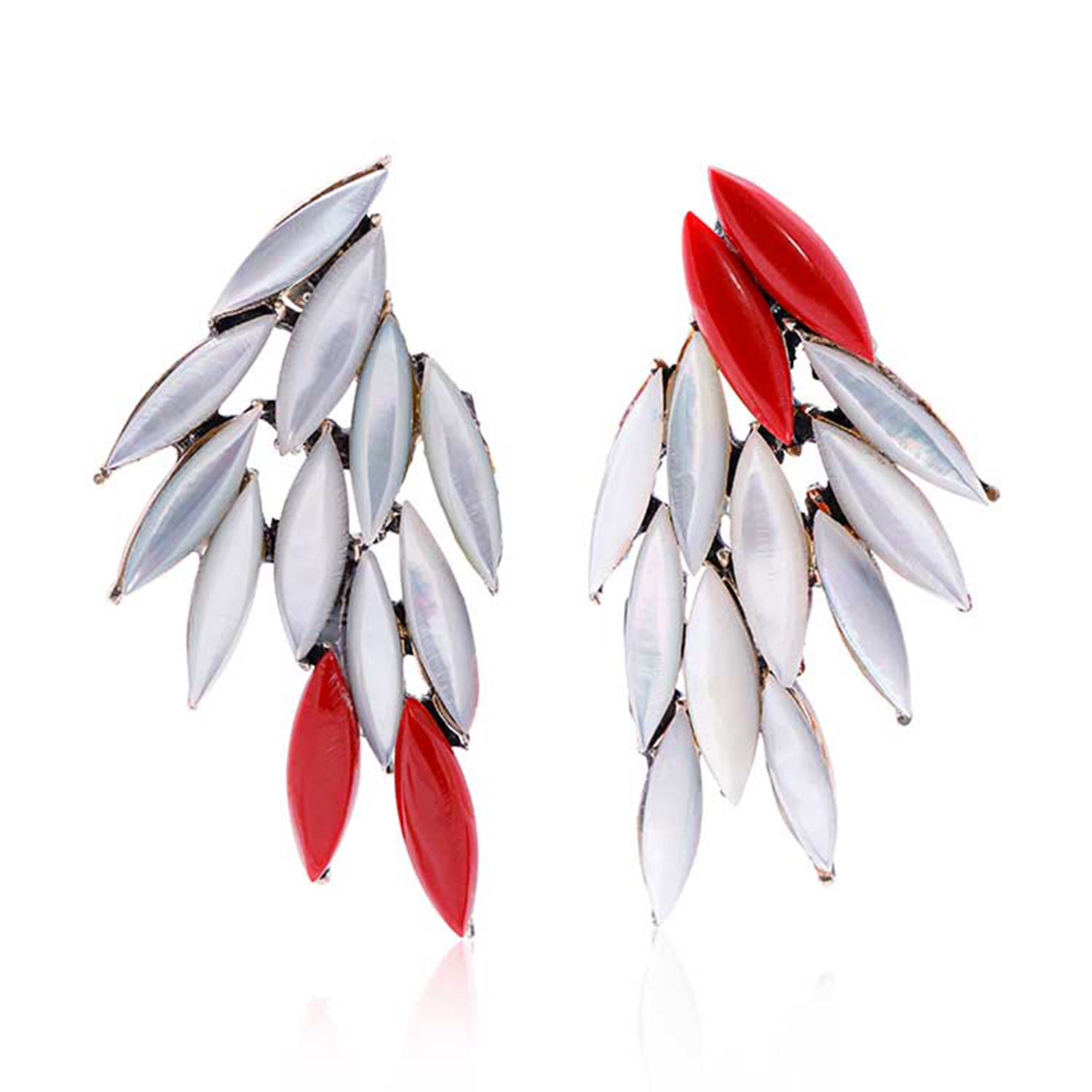 Women’s White / Red / Silver Azael Sangvine Wing Earrings, Mother Of Pearl & Sterling Silver Obsidian