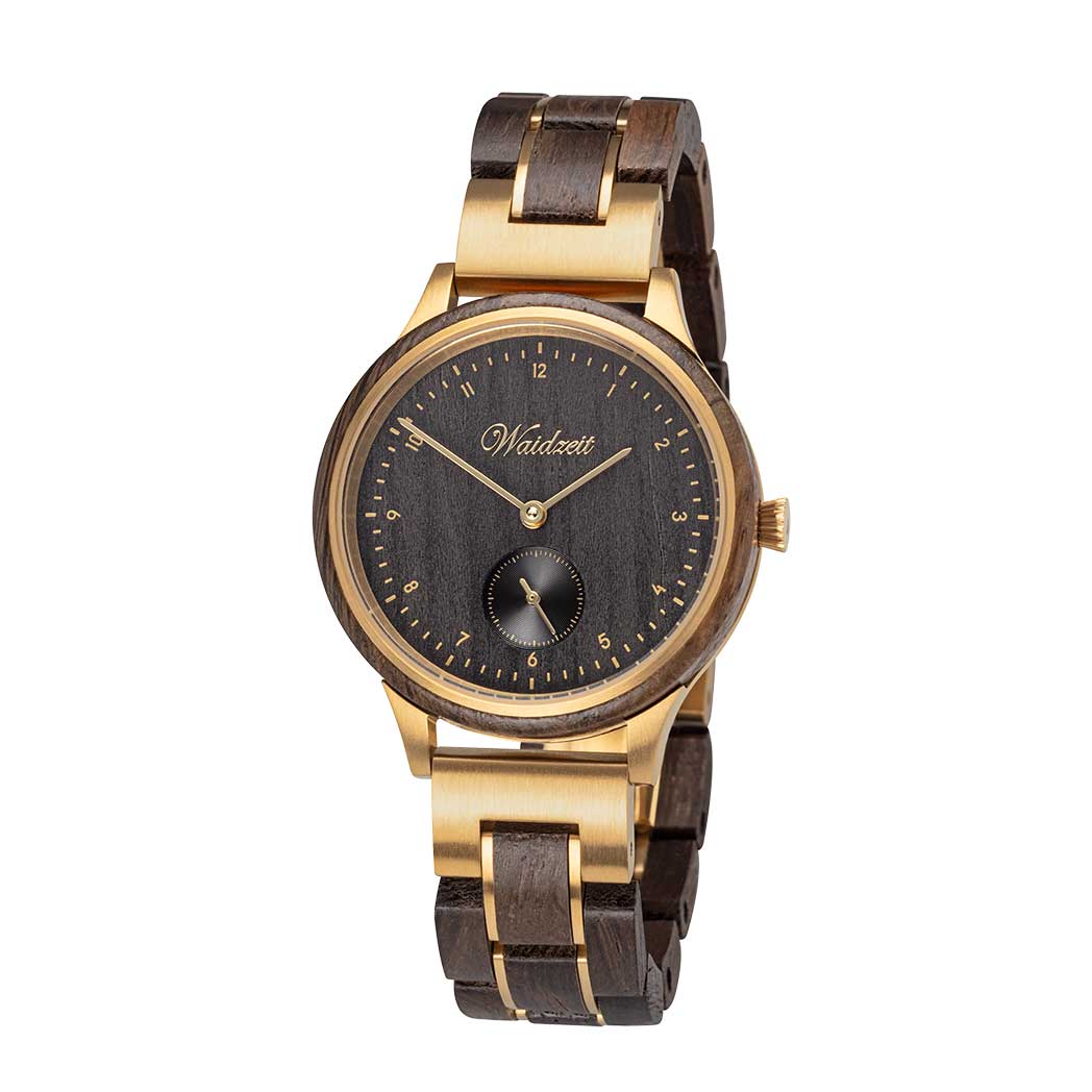 Waidzeit Women's Gold / Black Mystic Gold Watch With Wooden Strap