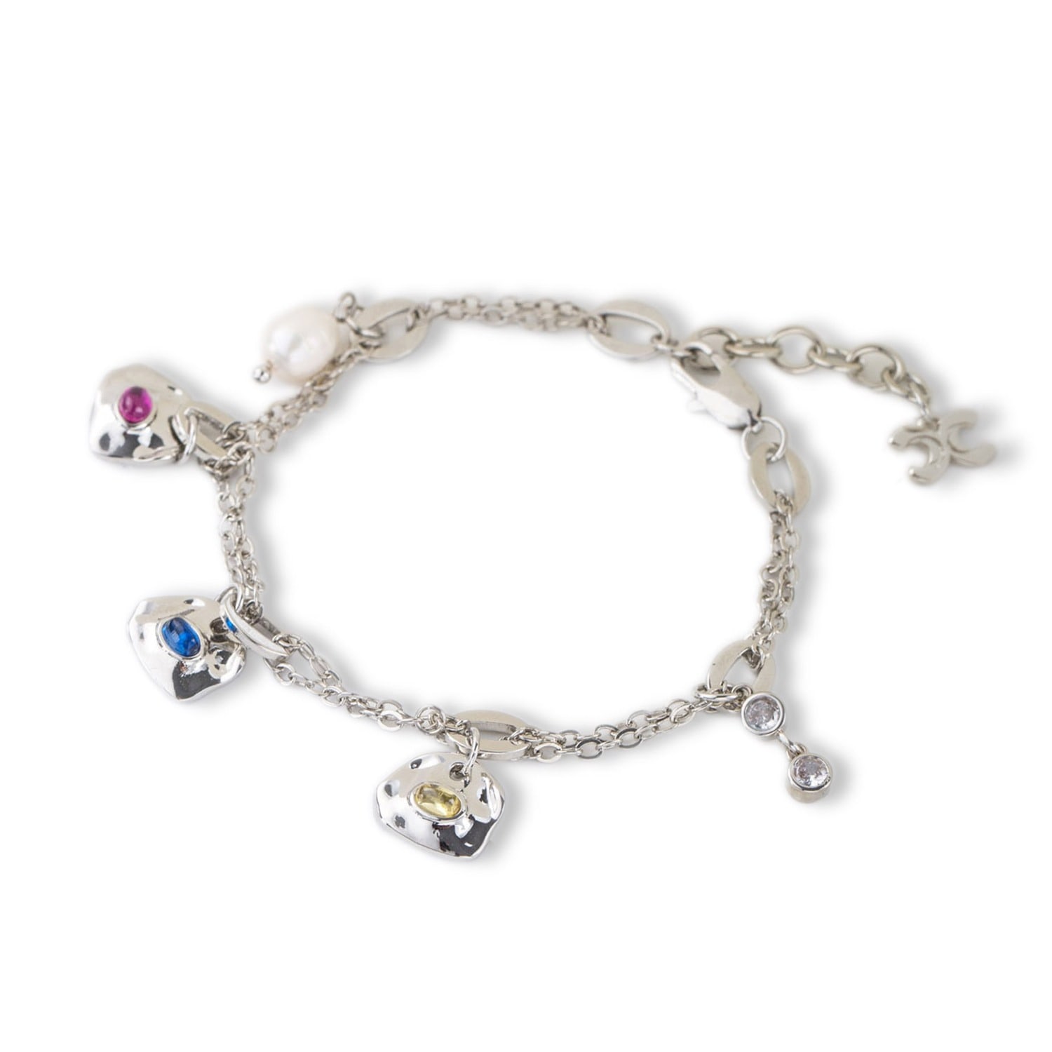 Classicharms Iris Colored Cubic Zirconia And Freshwater Pearl Charms Bracelet In Metallic