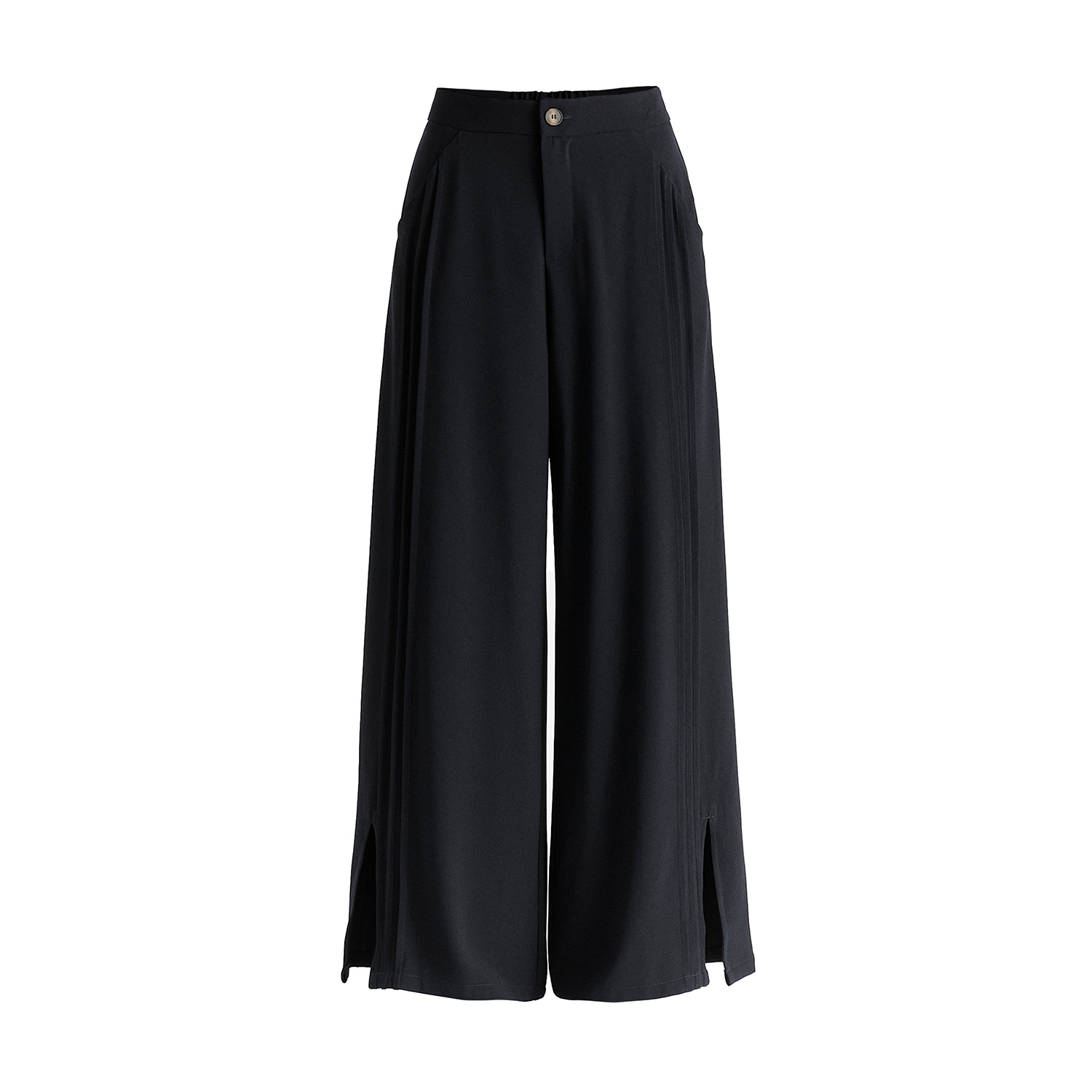 Paisie Women's Wide Leg Trousers With Side Pleats And Split Hem In Black In Black