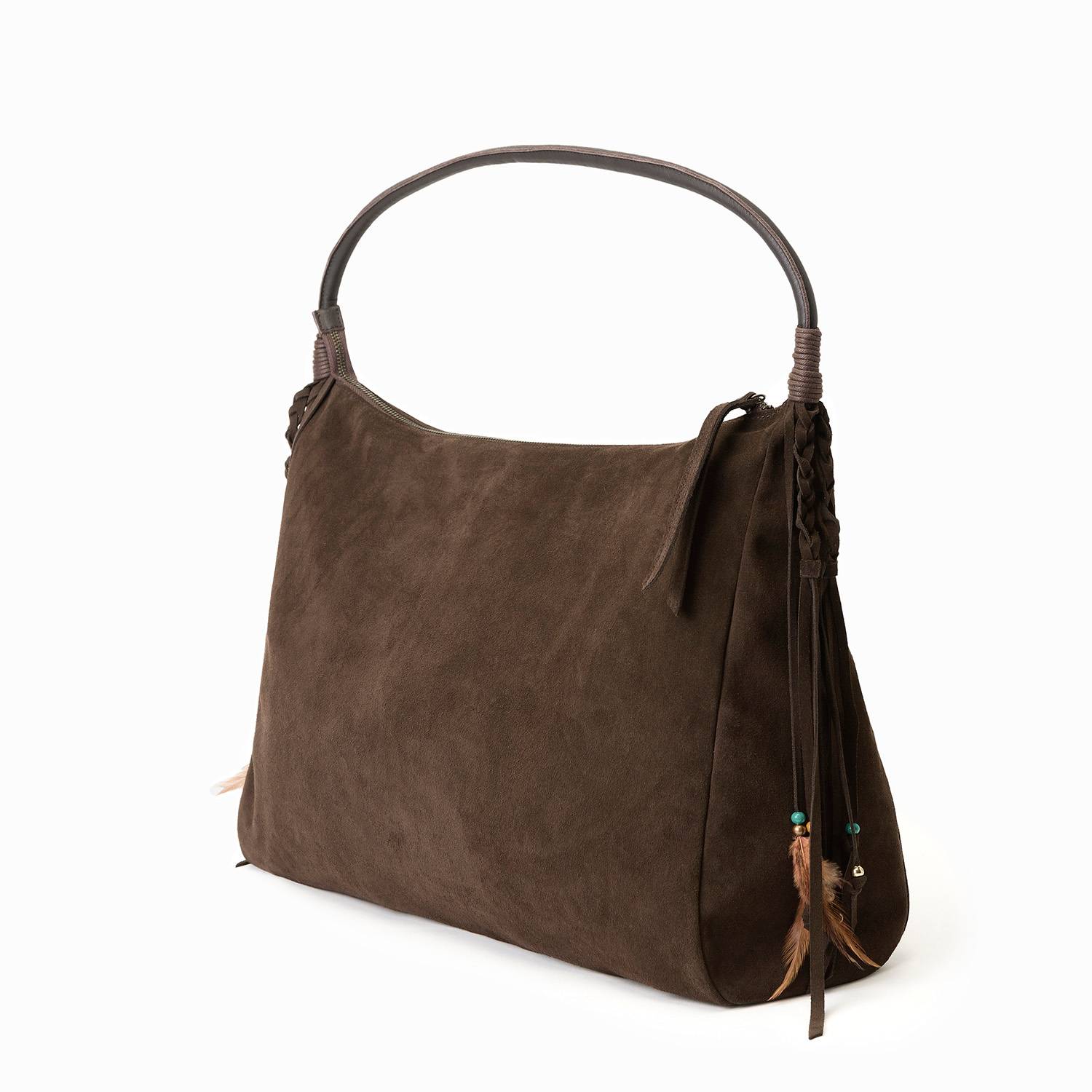 Juan-jo Women's Dark Brown Suede Oversized Bag With Fringes