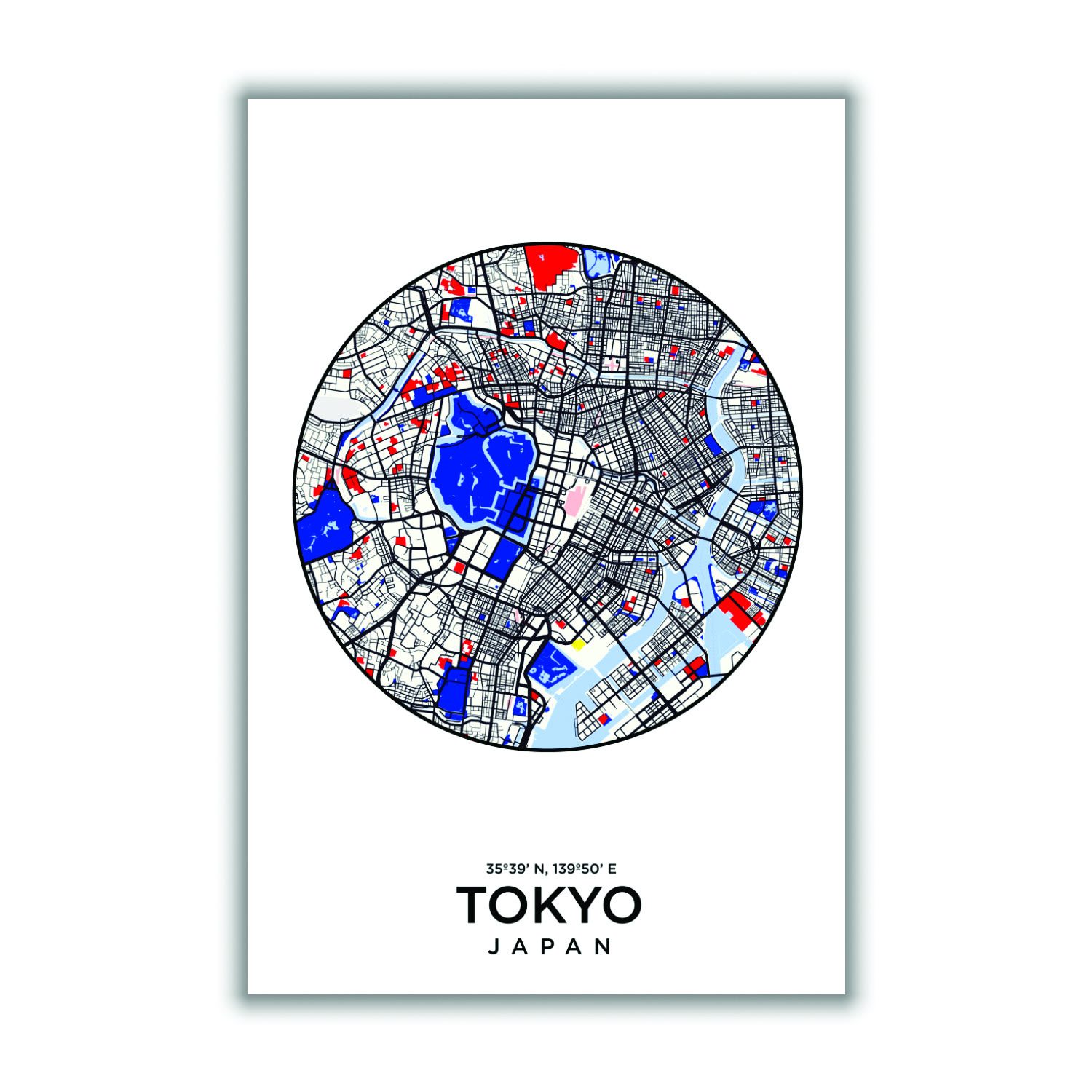 Blue Map Of Tokyo Japan A2 420 X 594Mm Stanley Print House