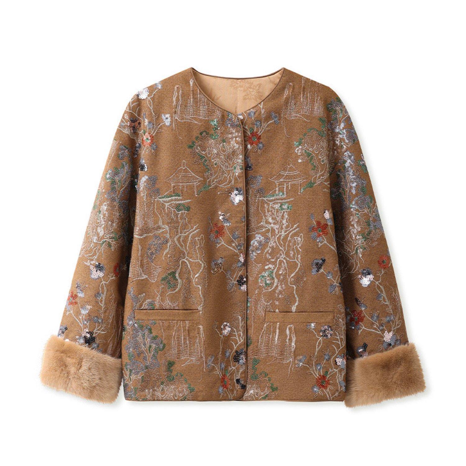 Jiaying Wang Wjy Studio London Women's Yellow / Orange / Brown Embroidered Jacket Cardigan Golden Brown Jacket Stylish Stitching In Brown/yellow/orange