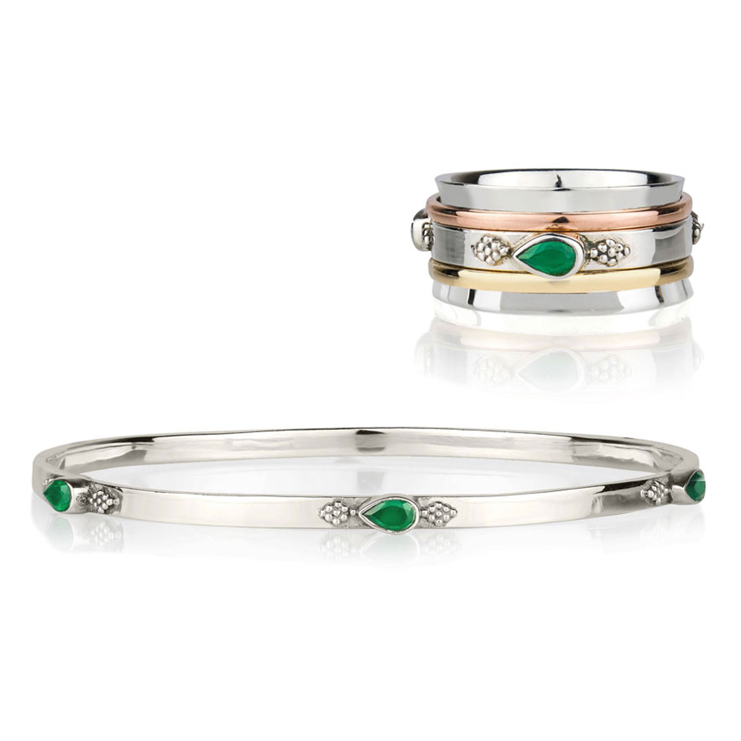 Charlotte's Web Jewellery Women's Amara Bliss Silver Spinning Ring & Bangle Gift Set - Green Onyx
