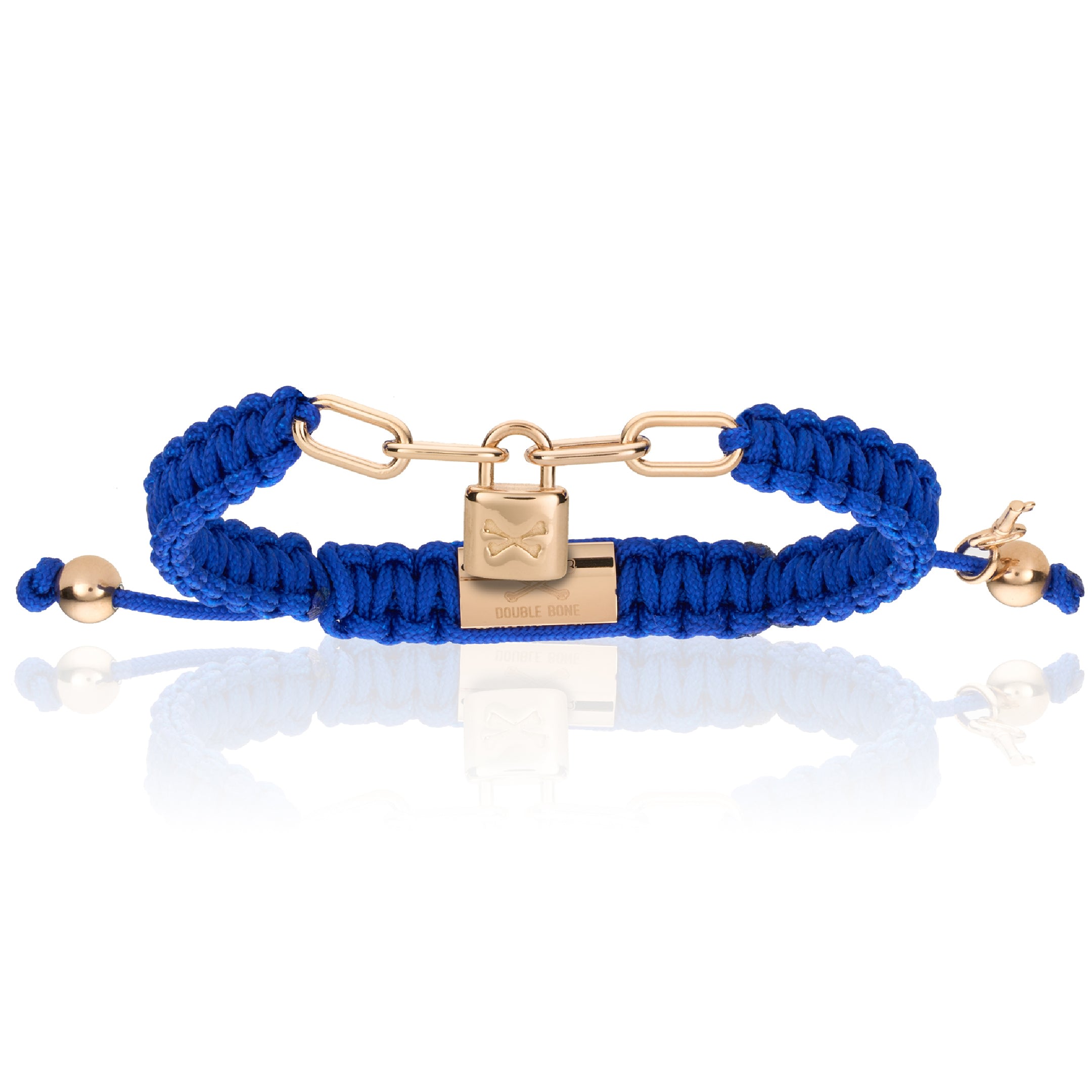 Men’s Pink Gold Lock With Blue Polyester Bracelet Unisex Double Bone Bracelets