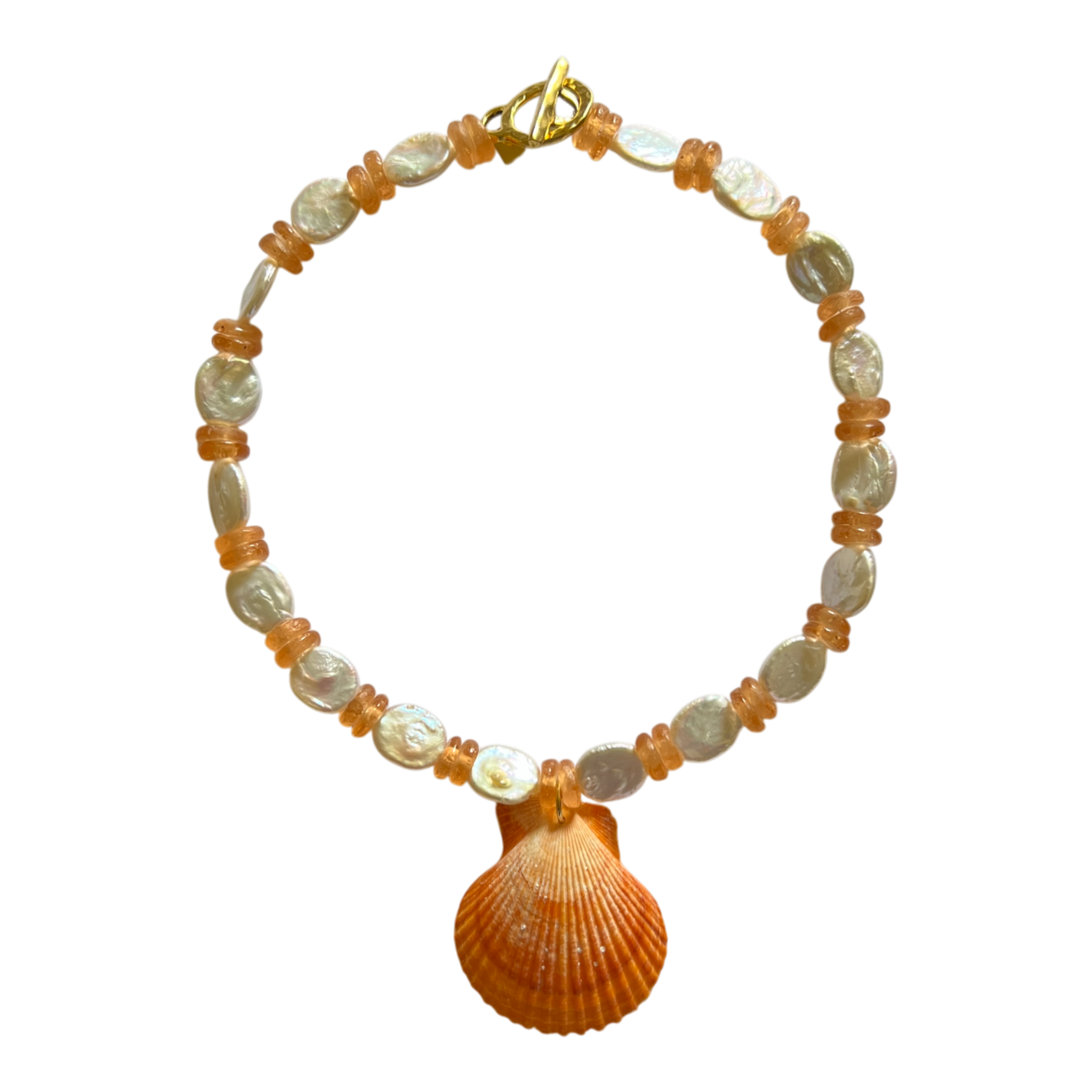 Sccollection Women's Orange / White Sylvie Peach Coin Pearl Shell Necklace In Multi