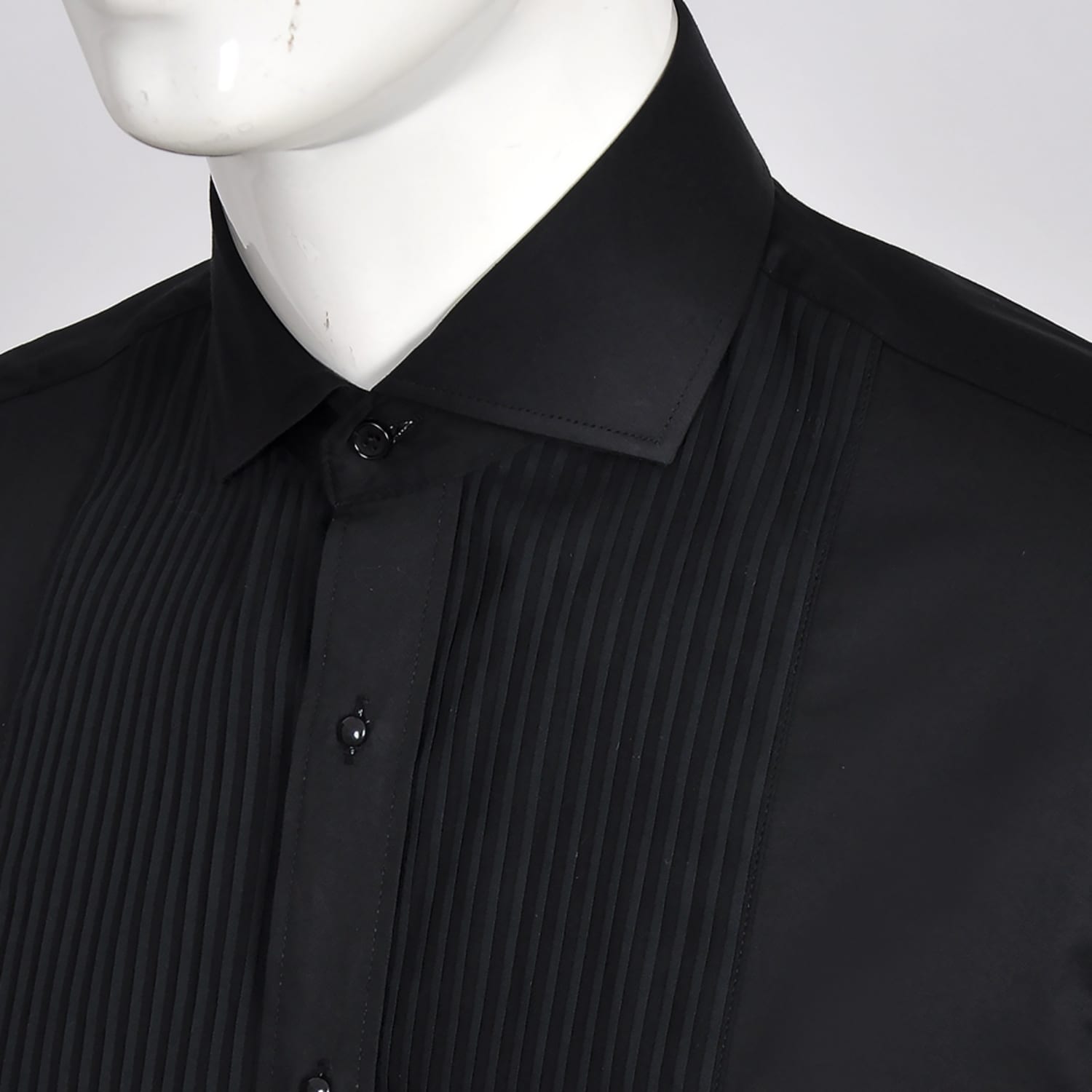 open lace back dress Gothic Black Pleated Shirt with Metal Buttons for Men main image 0
