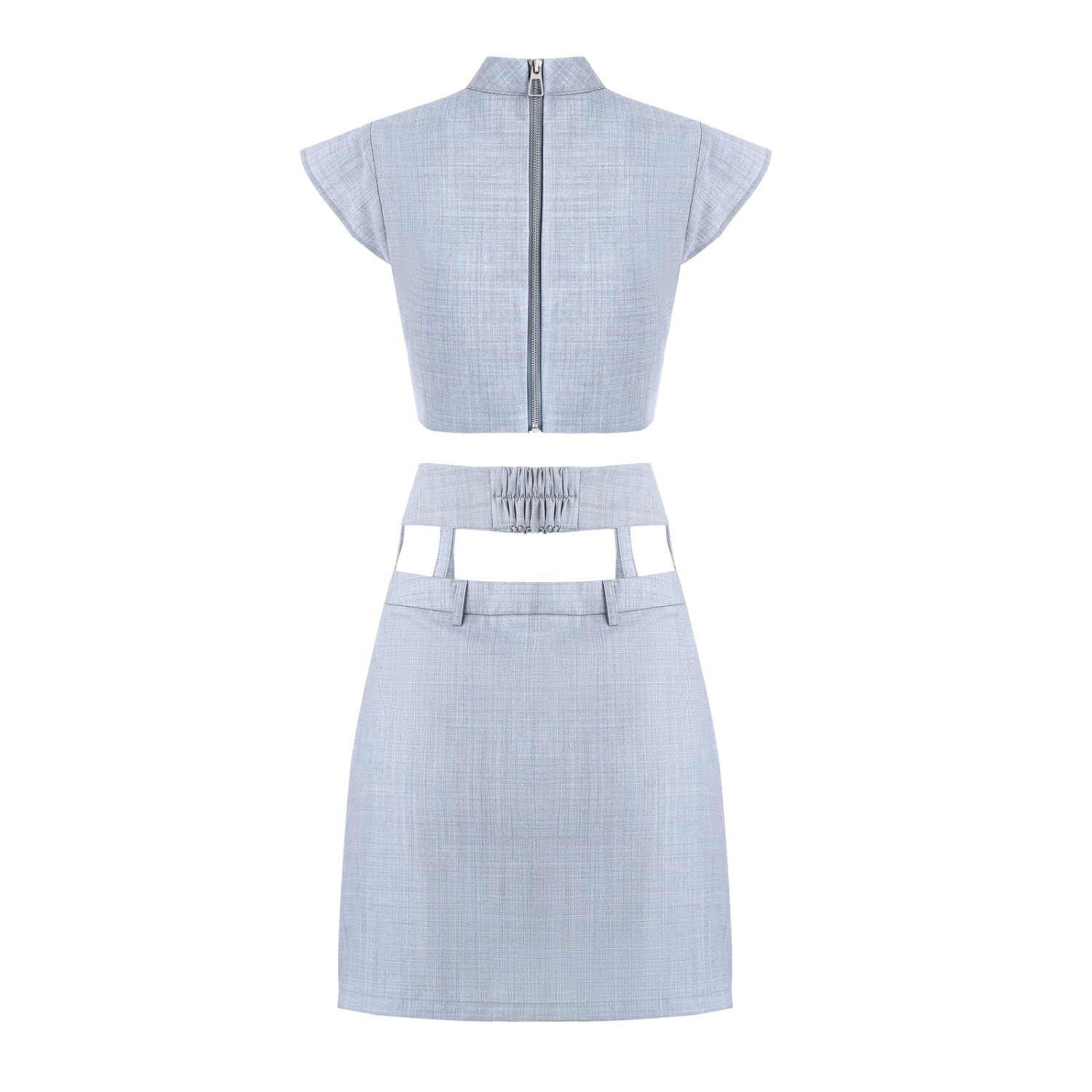 Iellele Grey Structured Set With Mini Skirt  Limited Capsule In Blue