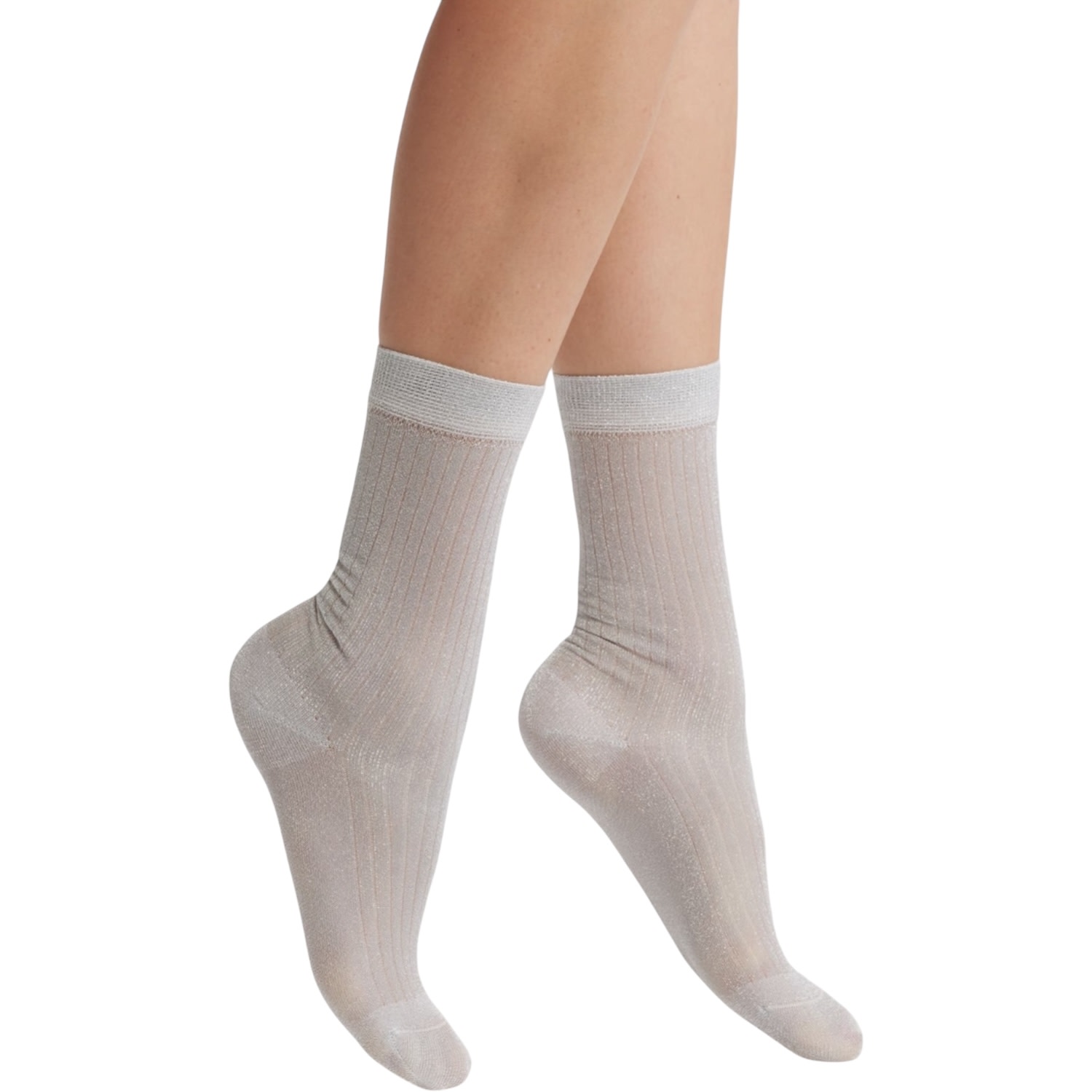 High Heel Jungle By Kathryn Eisman Women's Beam Ribbed Lurex Cotton Sock Silver