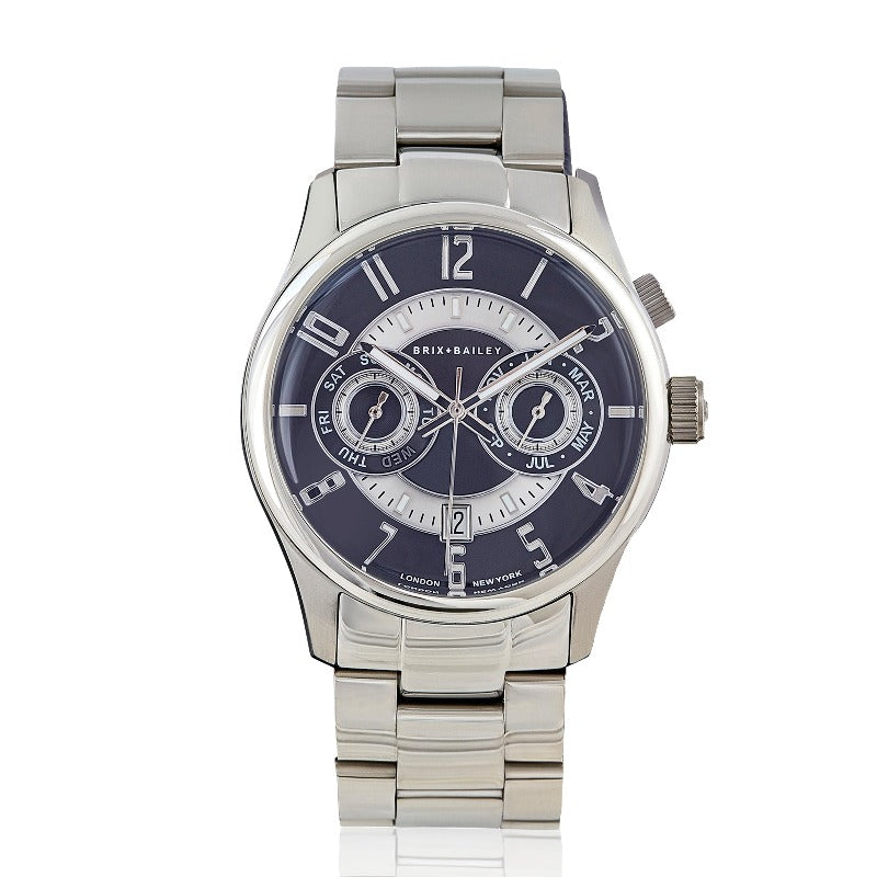 Men’s Blue / Silver The Brix + Bailey Navy Blue Heyes Chronograph Automatic Watch Form Four Bxidb One Size Brix+Bailey