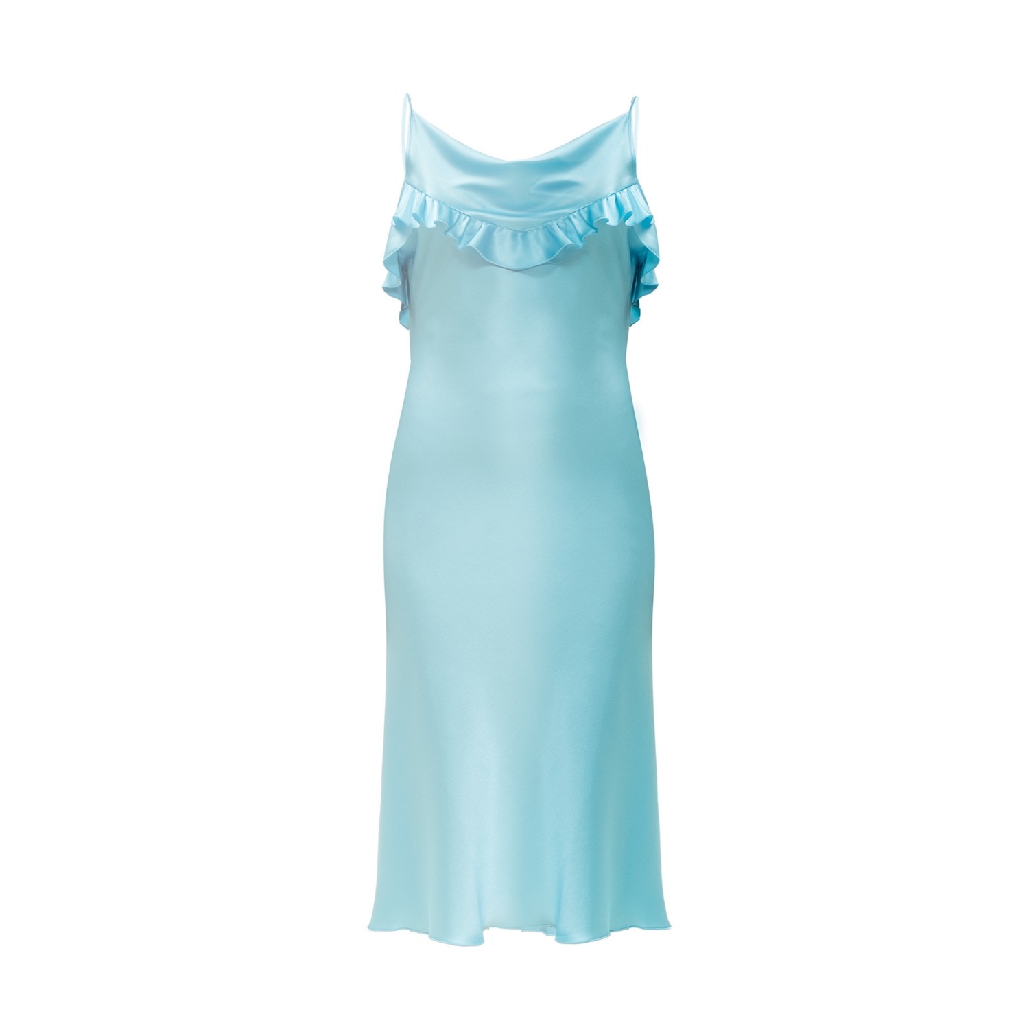 Women's Blue Silk Midi Dress With Ruffle Detail In Turquoise | Extra Large | Incantevole Milano