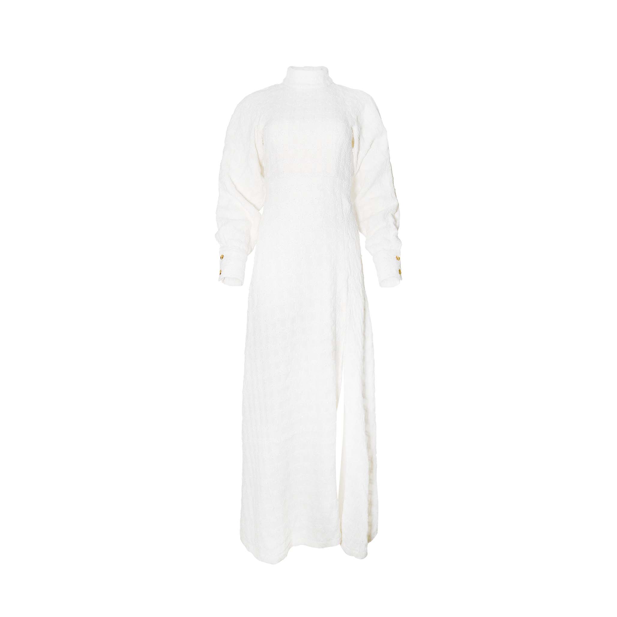 Adiba Women's Pearl White Long Sleeve Maxi Tweed Dress