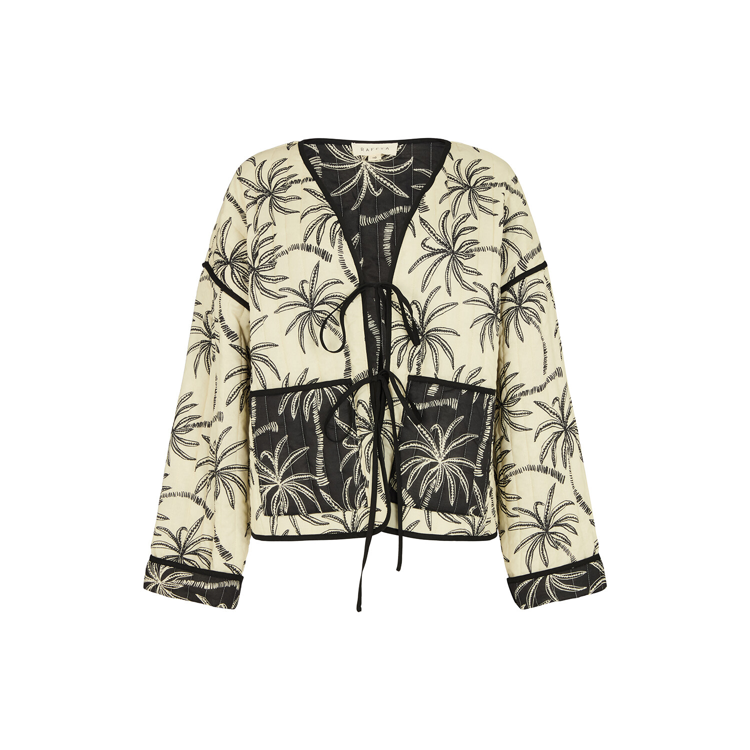 Raffya Women's Black / White Felicity Palm Print Reversible Jacket In Multi In Black/white