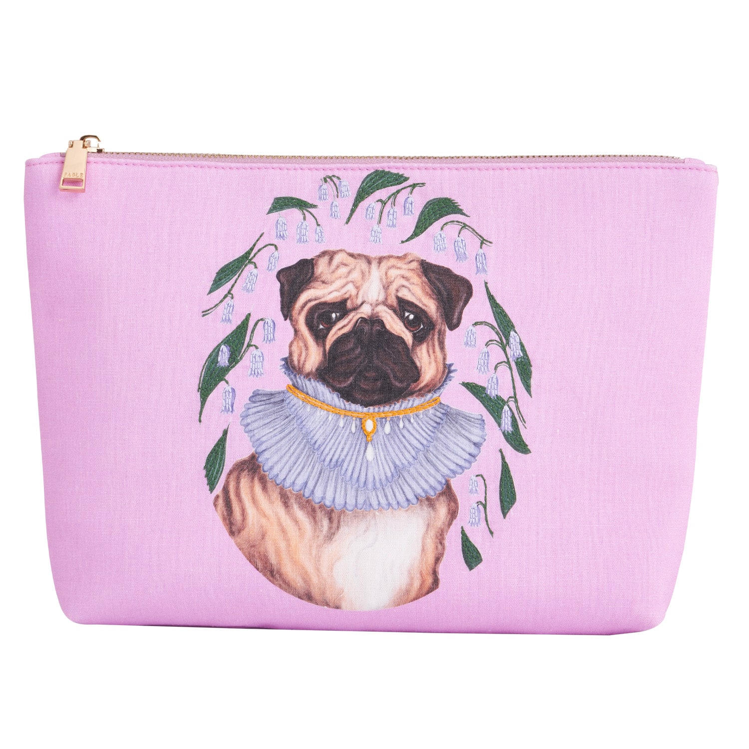Fable England Women's Pink / Purple Fable Catherine Rowe Pet Portraits Pug Pink Cotton Pouch In Gold