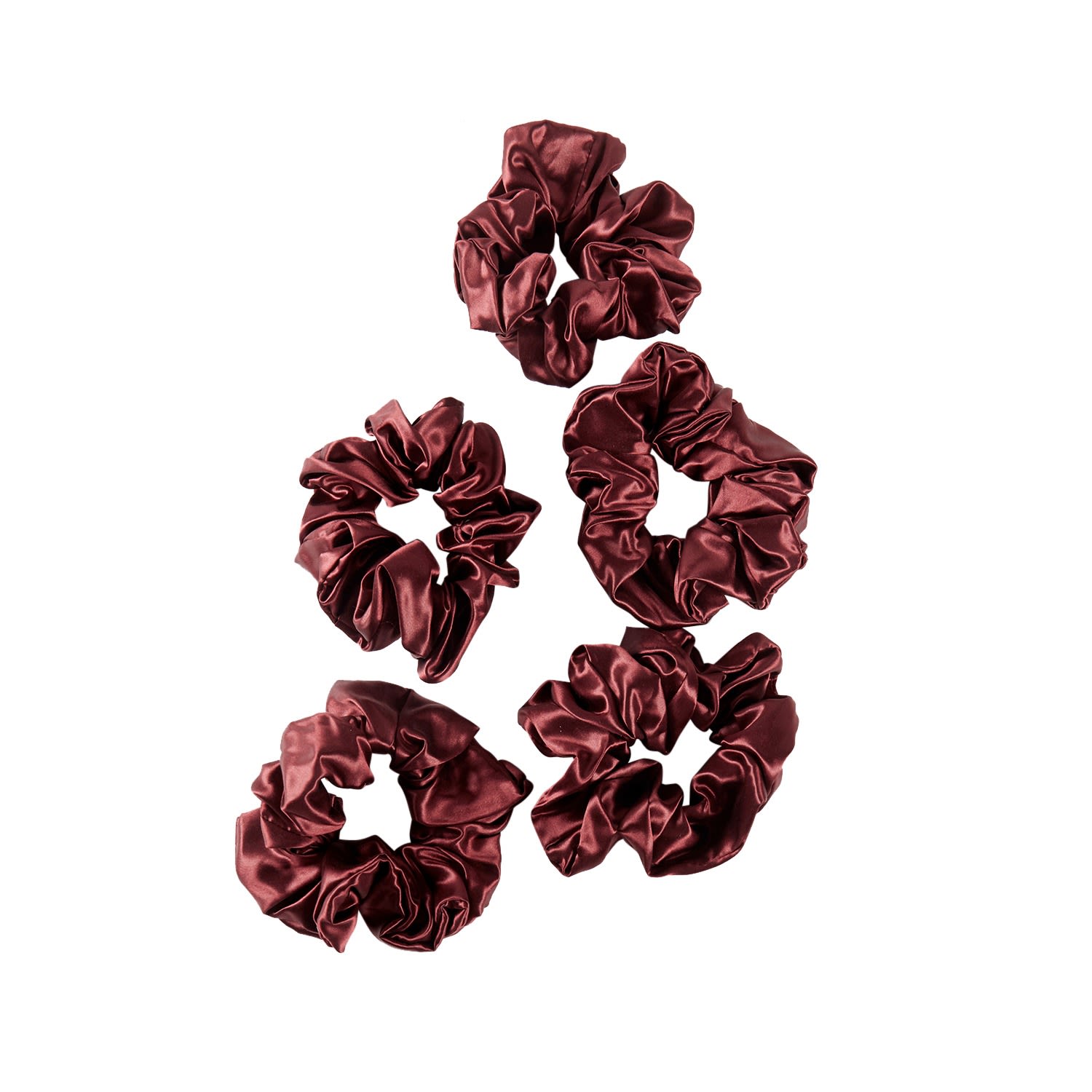 Women's Red Pure Mulberry Silk French Scrunchie Set Of Five In Burgundy | One Size | Soft Strokes Silk