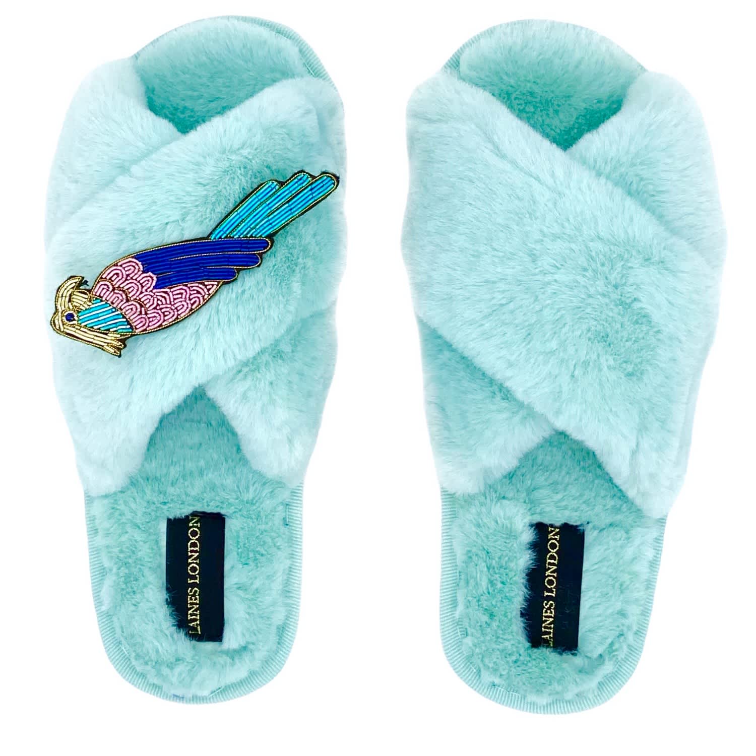 blue fluffy slippers