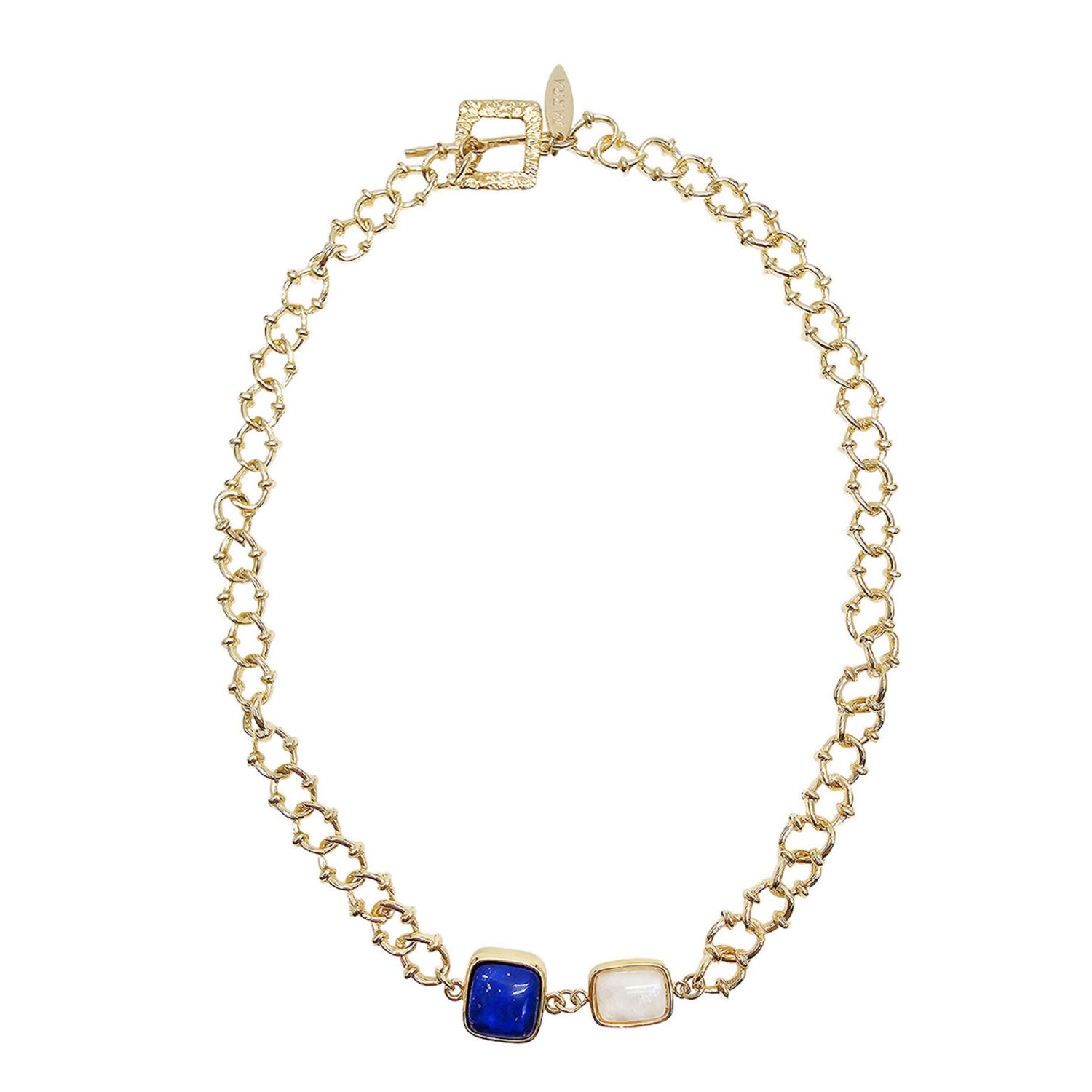 Farra Women's Blue Lapis And White Moonstone With Chain Modern Necklace