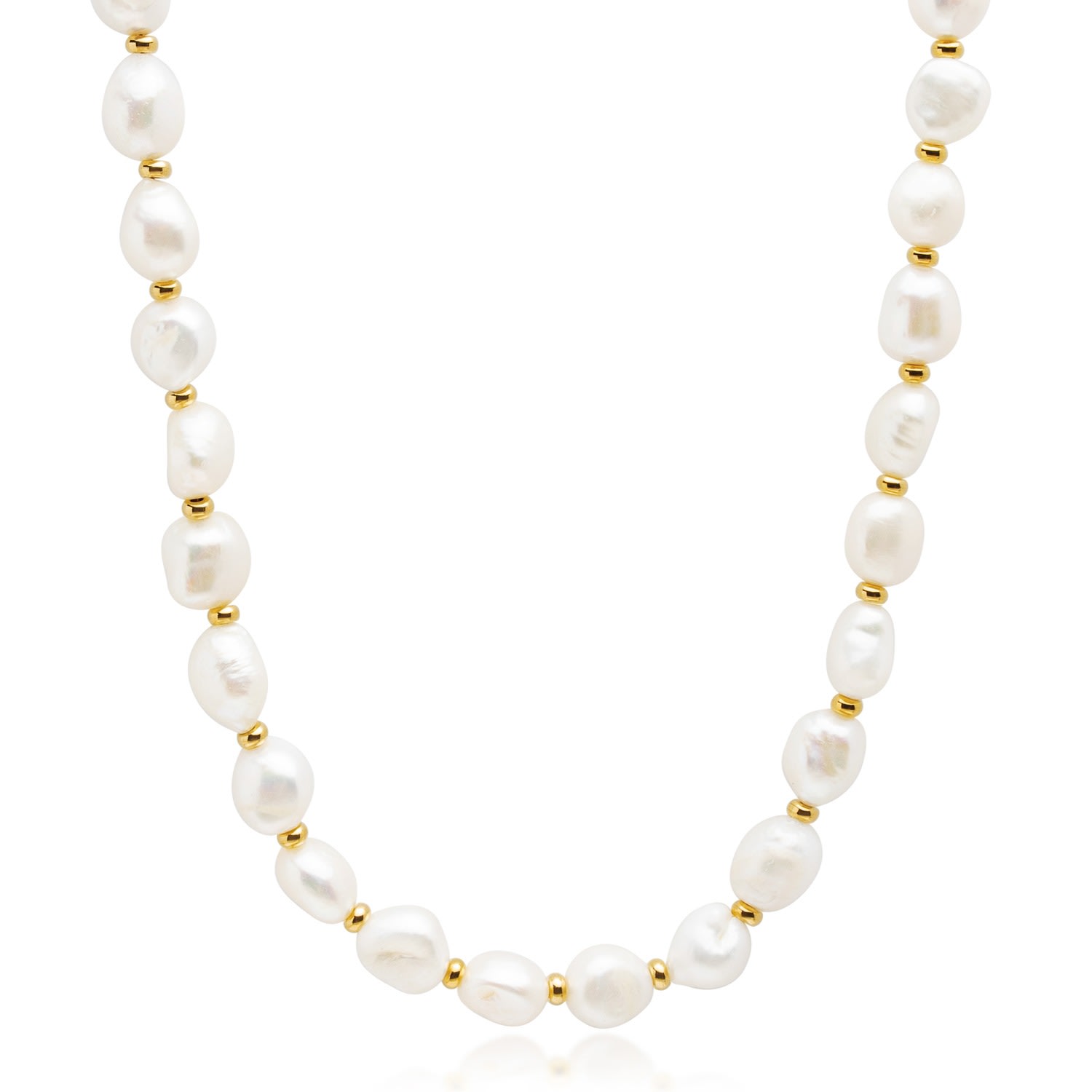 Nialaya White Men's Baroque Pearl Choker With Gold Beads