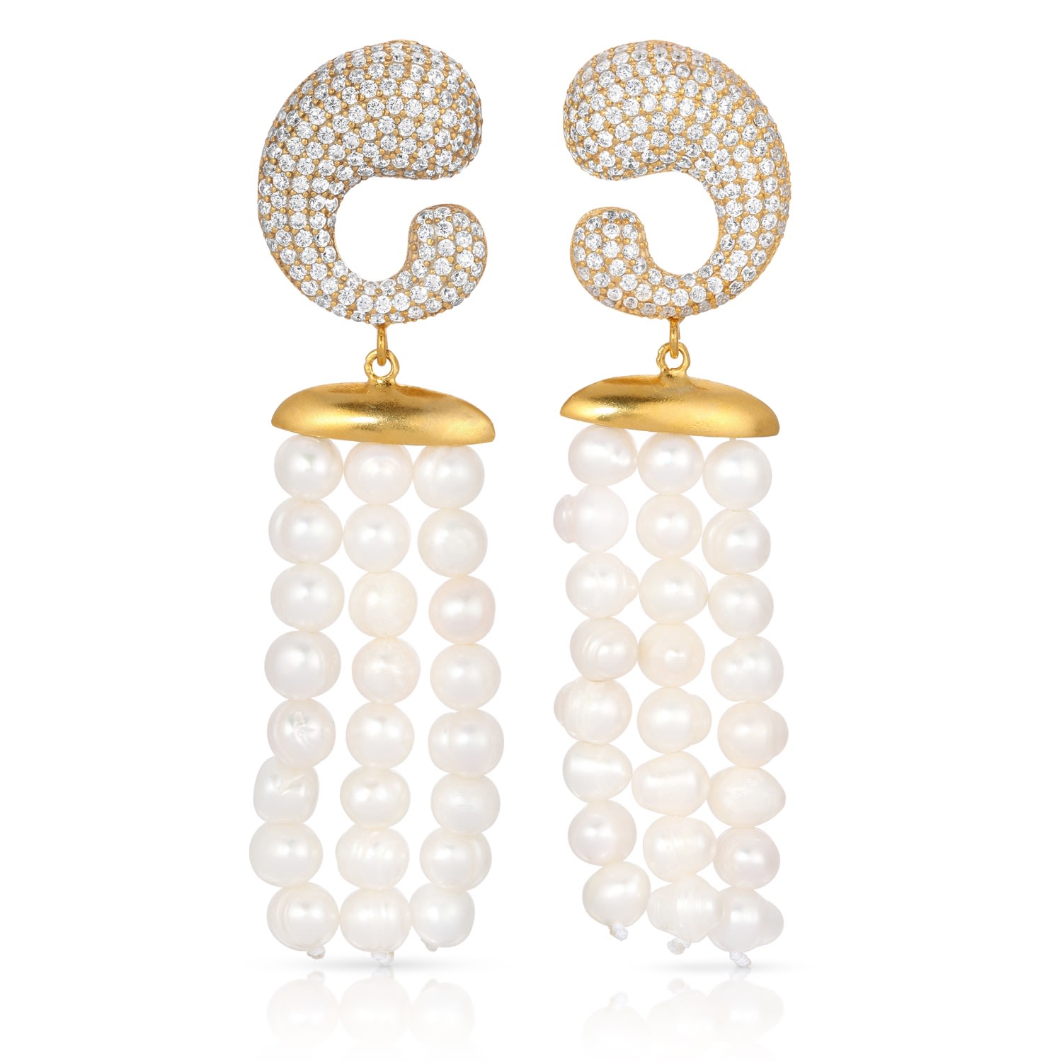 Women’s White / Gold Yasmin Earrings - Large Gold And Pearl Earrings - Bridal Earrings - Statment Earrings Zepplin the Label