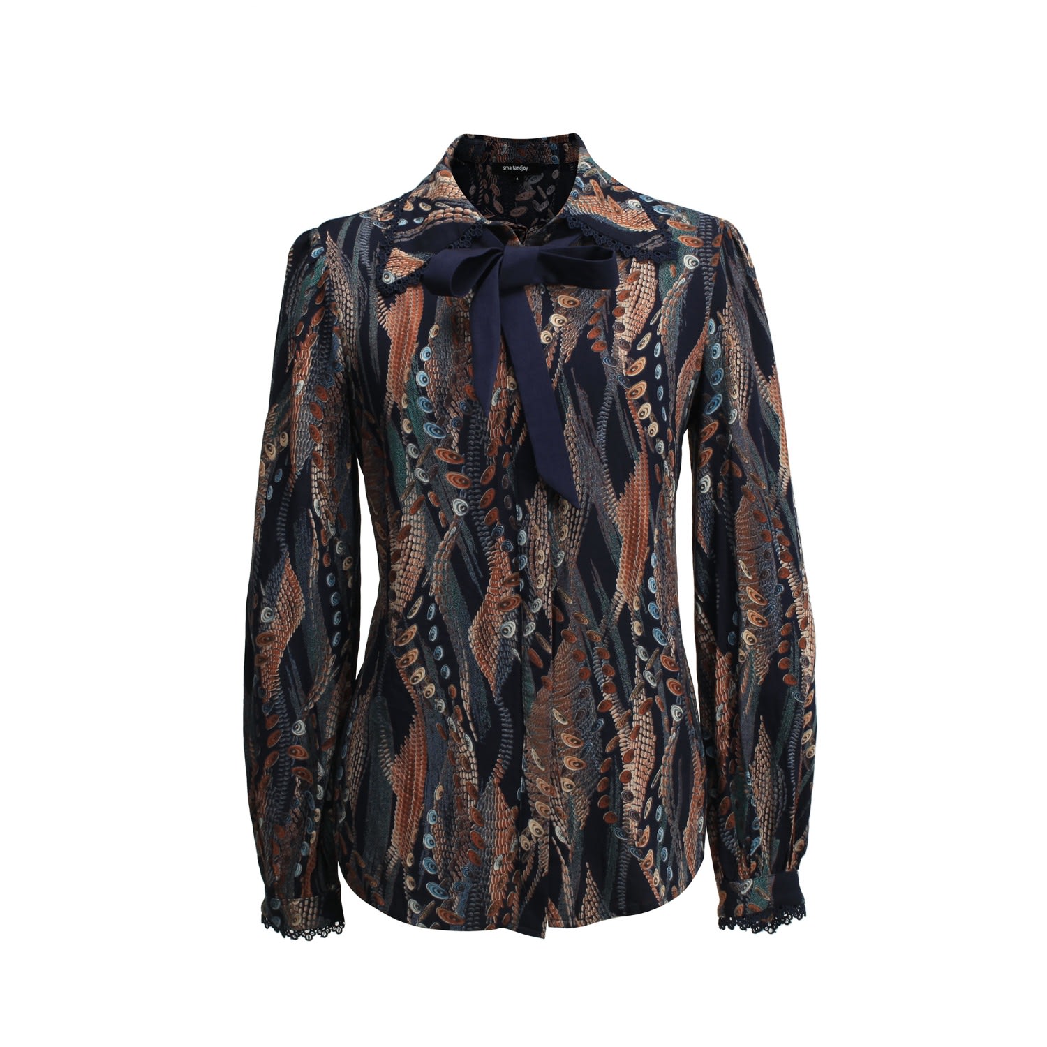 Smart And Joy Women's Shirt With Ascot Tie Collar & Abstract Print