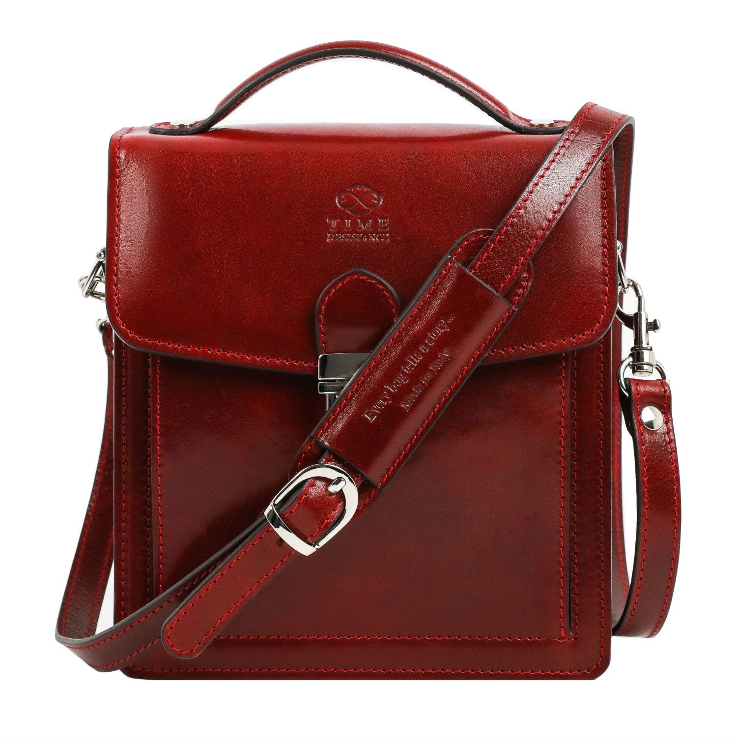 Time Resistance Men's Small Leather Briefcase In Red - Walden In Red