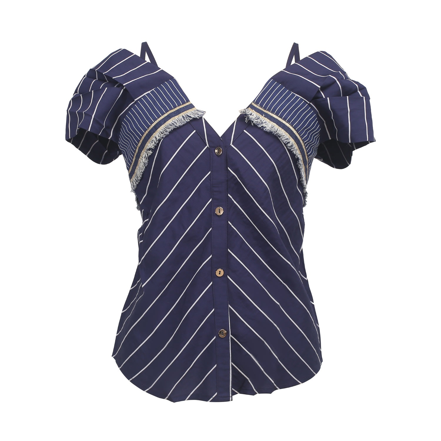 Women's Blue Off-Shoulder Stripe Top