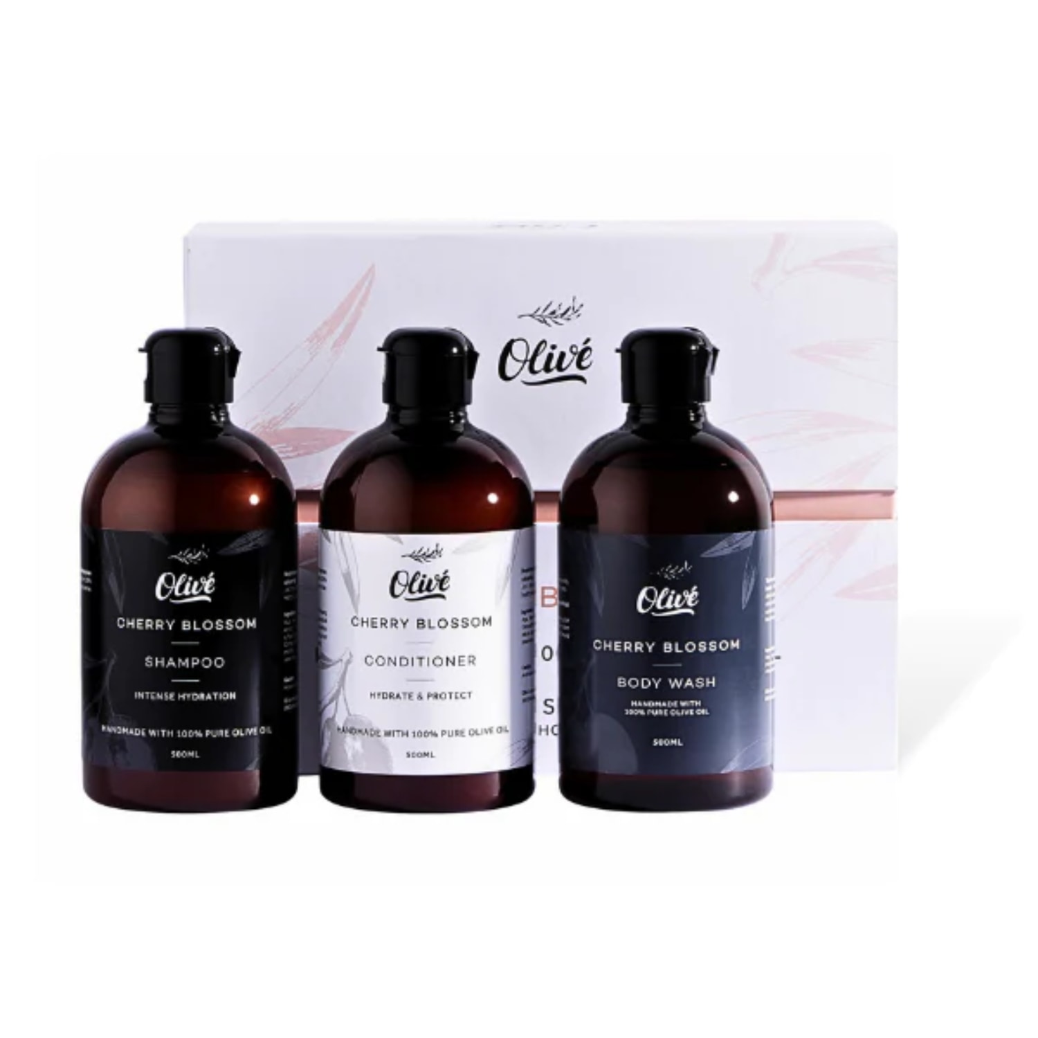 Silky & Smooth Oliv Three Piece Bath Set - Cherry Blossom Oliv by the Olive Soap Company