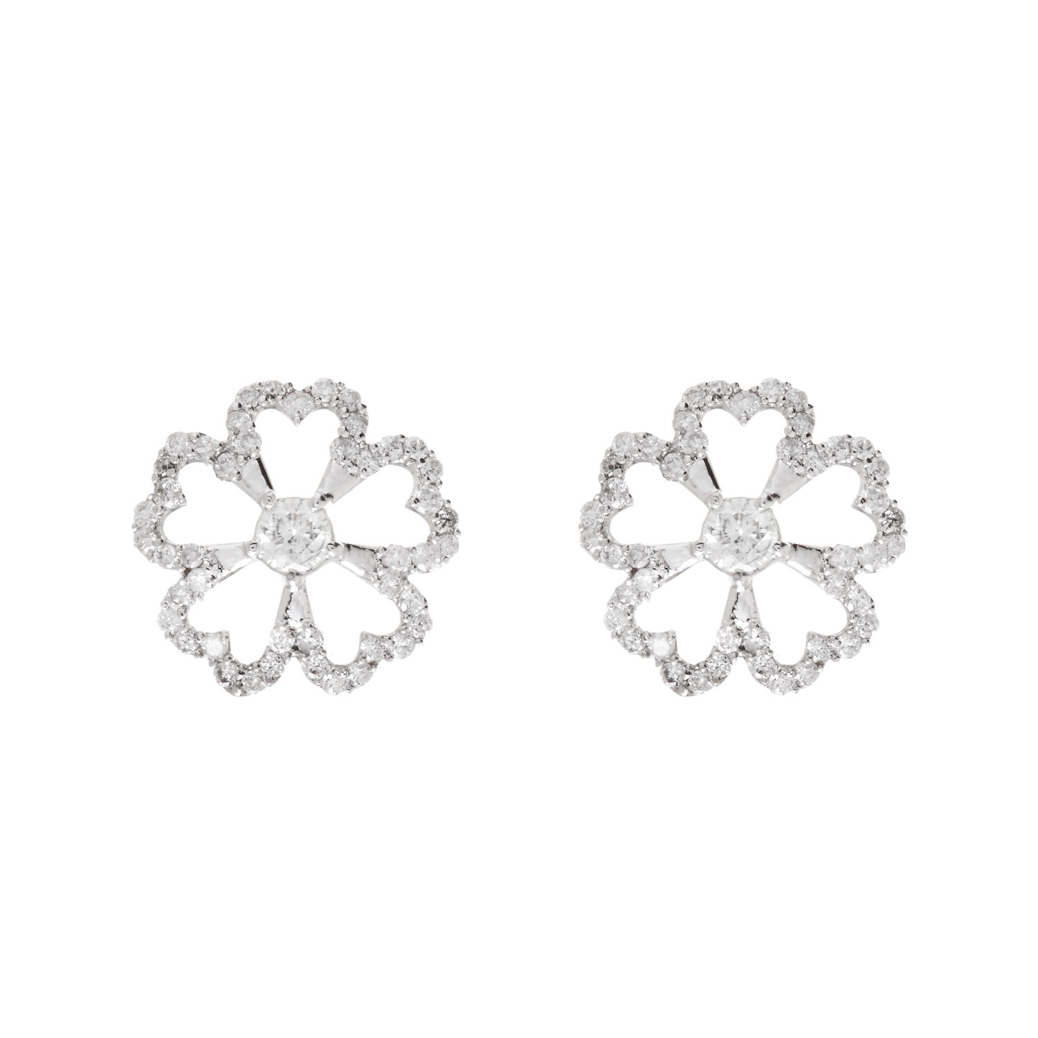 Kaizarin Women's White Twin Flowers Diamond Earrings In White