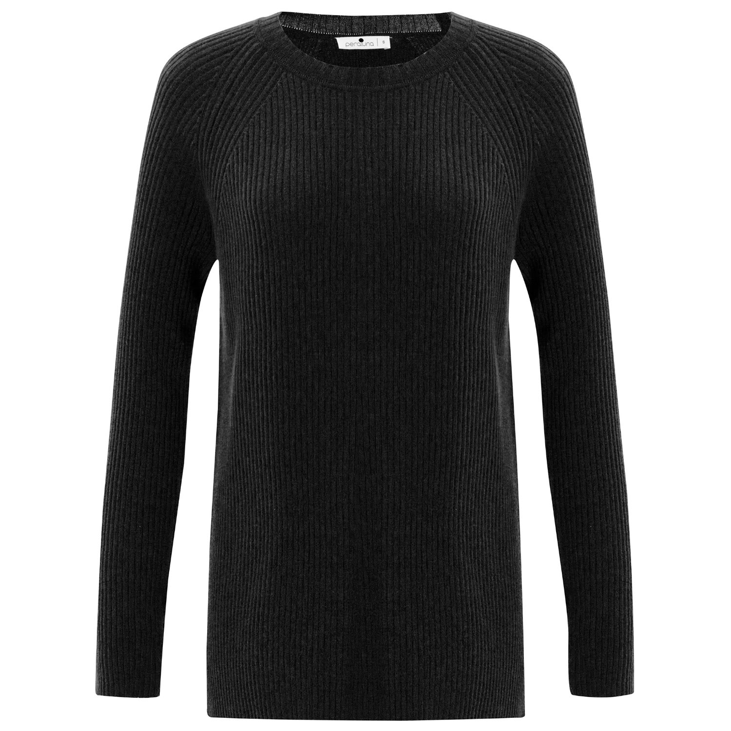 Women’s Cashmere Blend O-Neck Ribbed Slit Pullover - Black Small Peraluna