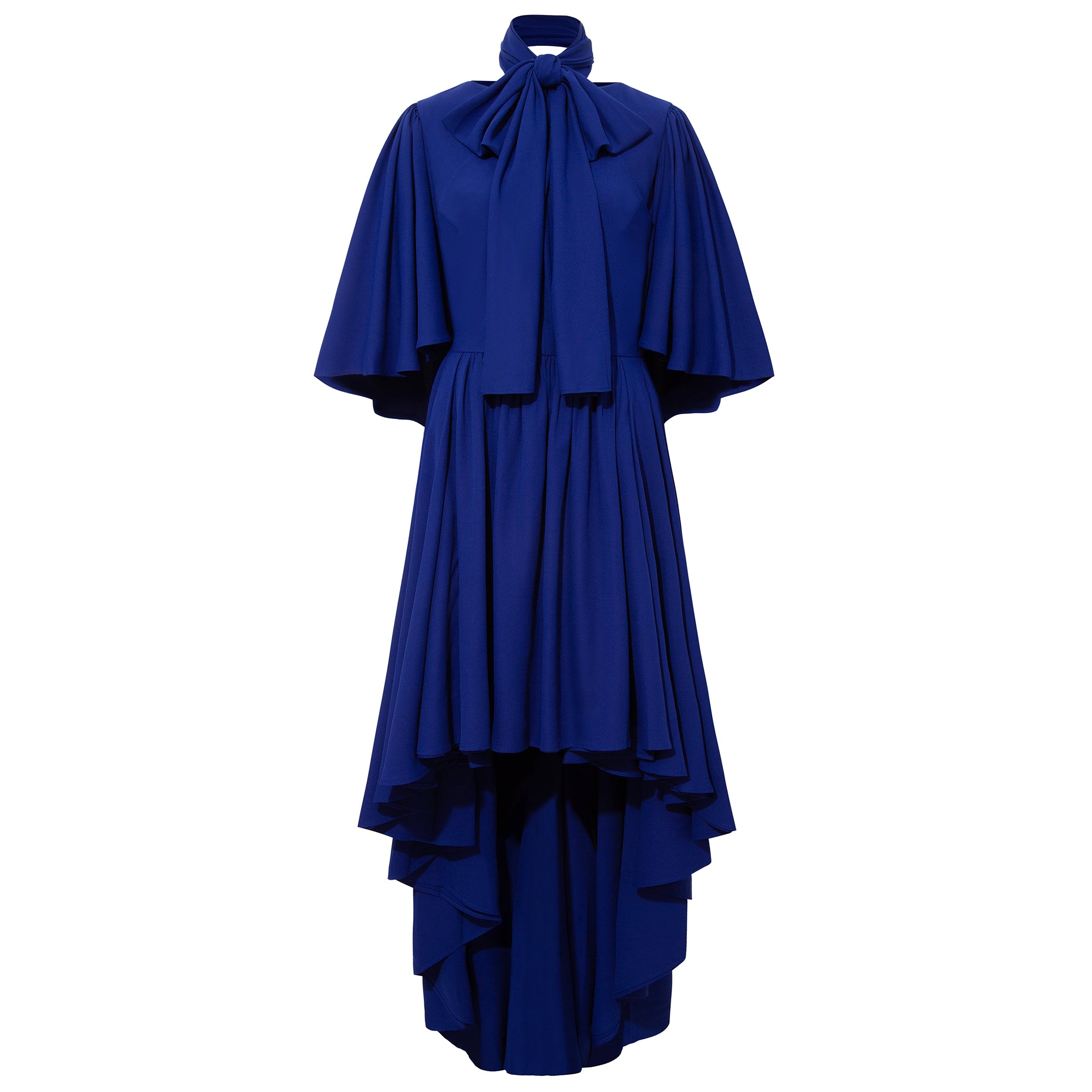 Women’s Bow Tie Neck Cape Sleeve Maxi Dress - Royal Blue Large Femponiq