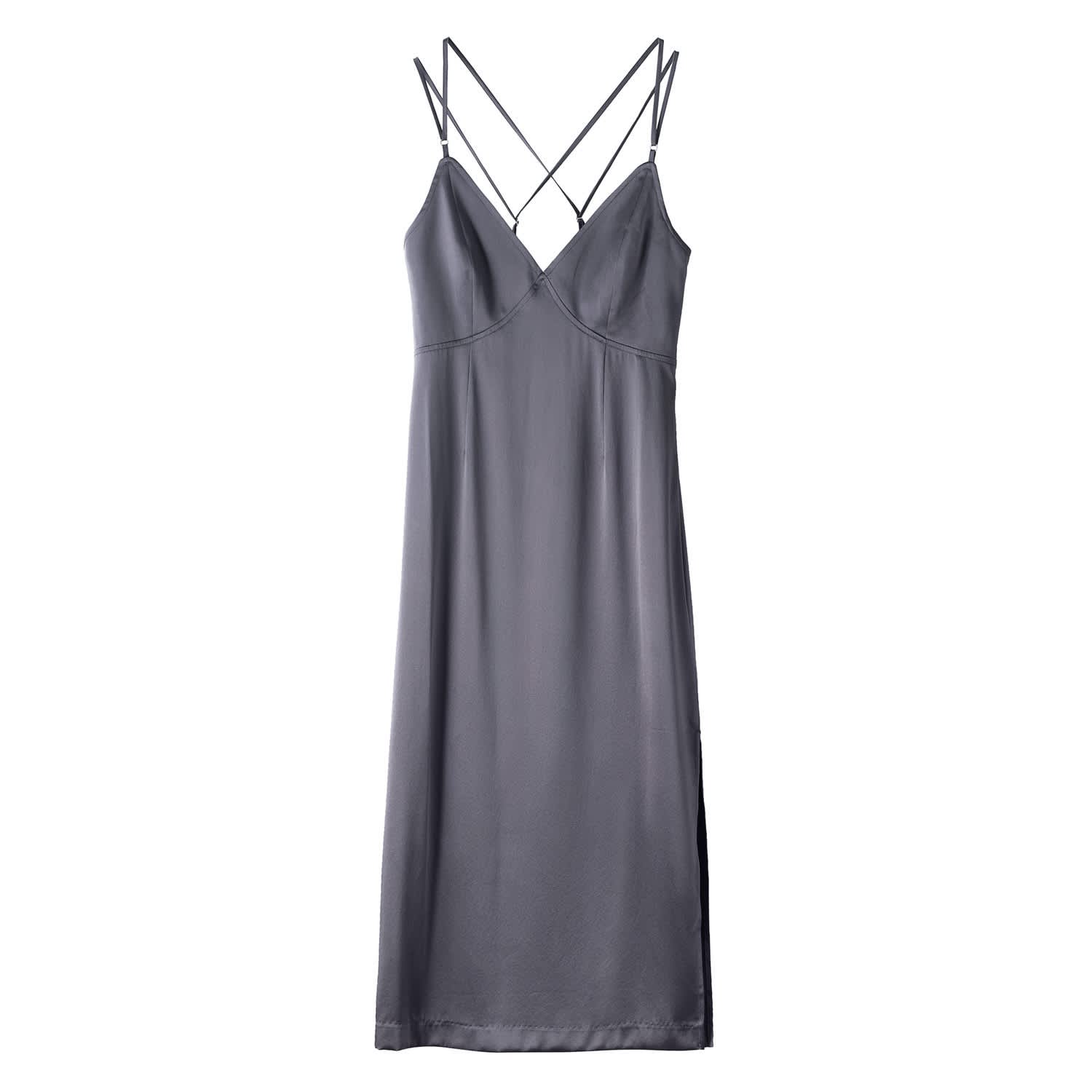 Draco Silver Silk Dress Voya Wolf Badger