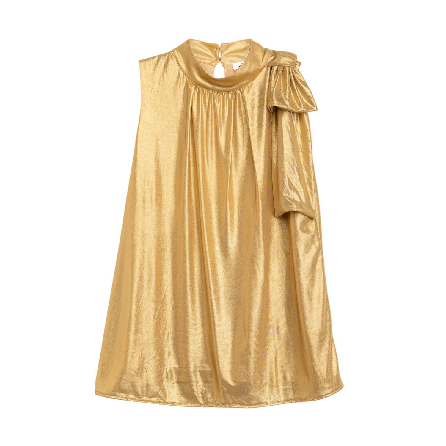 Niza Women's Gold Sleeveless Blouse With Metallized Bow In Gold