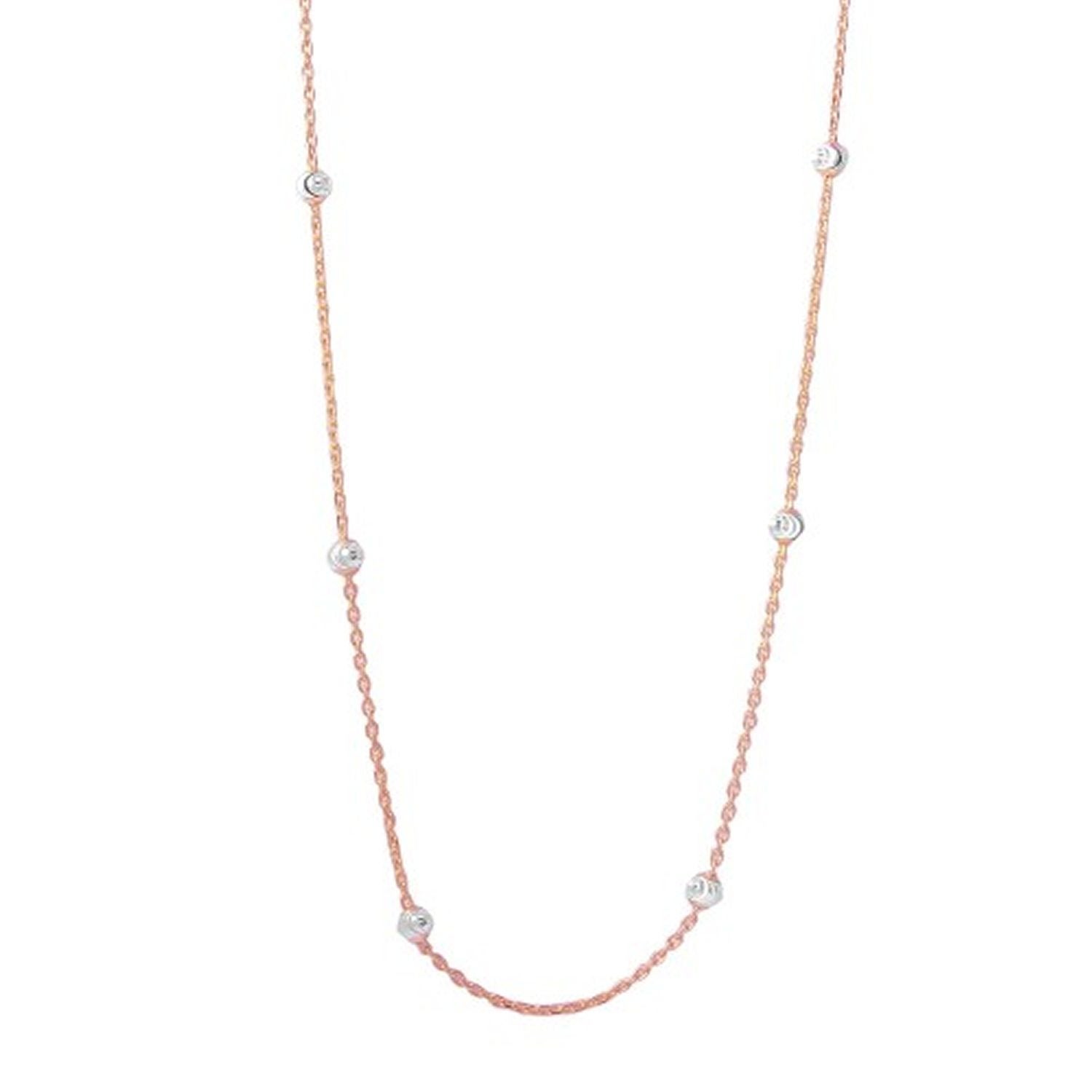 Women’s Sterling Silver Round Diamond Cut Beaded Necklace In Rose Gold Cosanuova